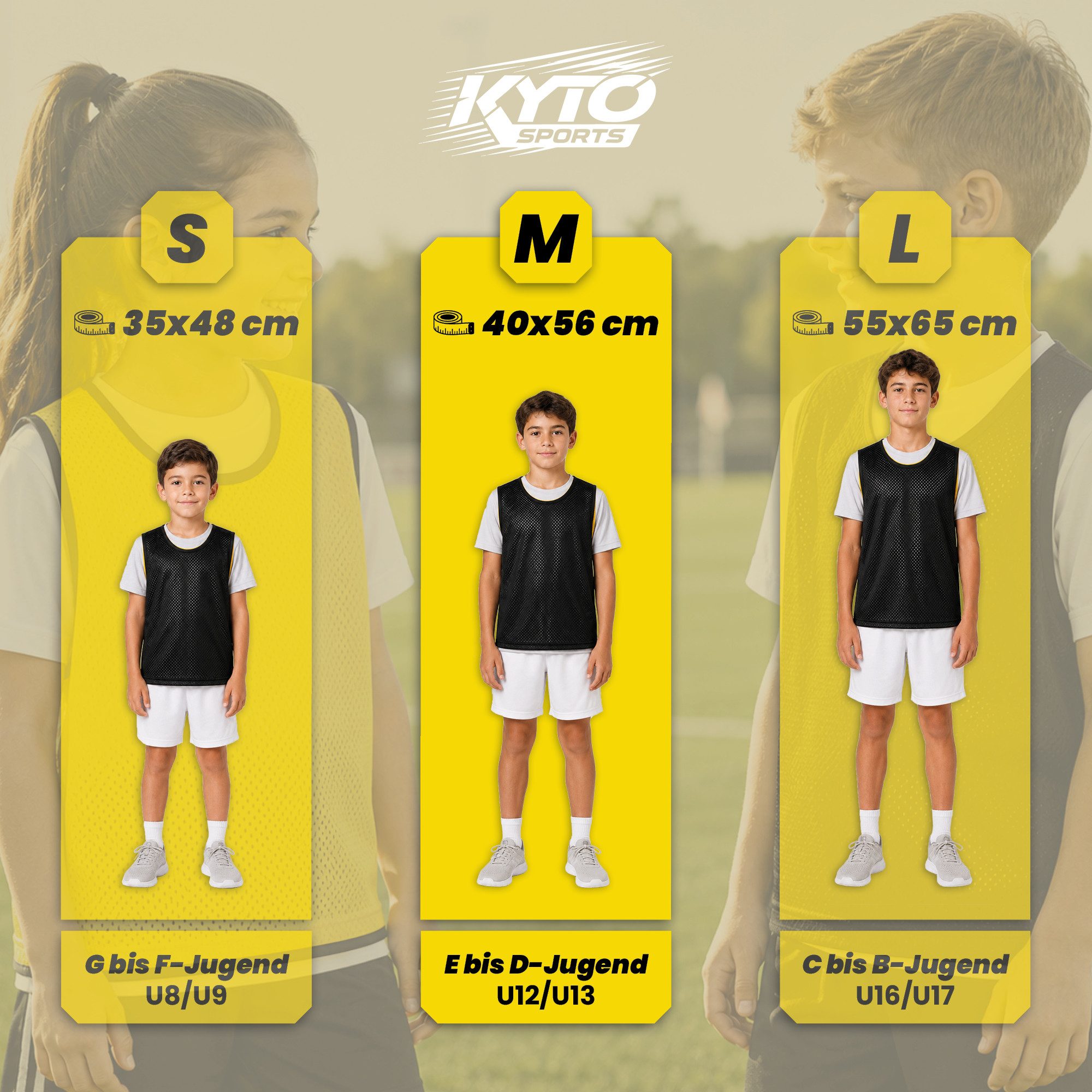 Kyto Trainingsleibchen Kyto Fußball Leibchen 6er Set gelb/schwarz Größe M (56x40 cm)