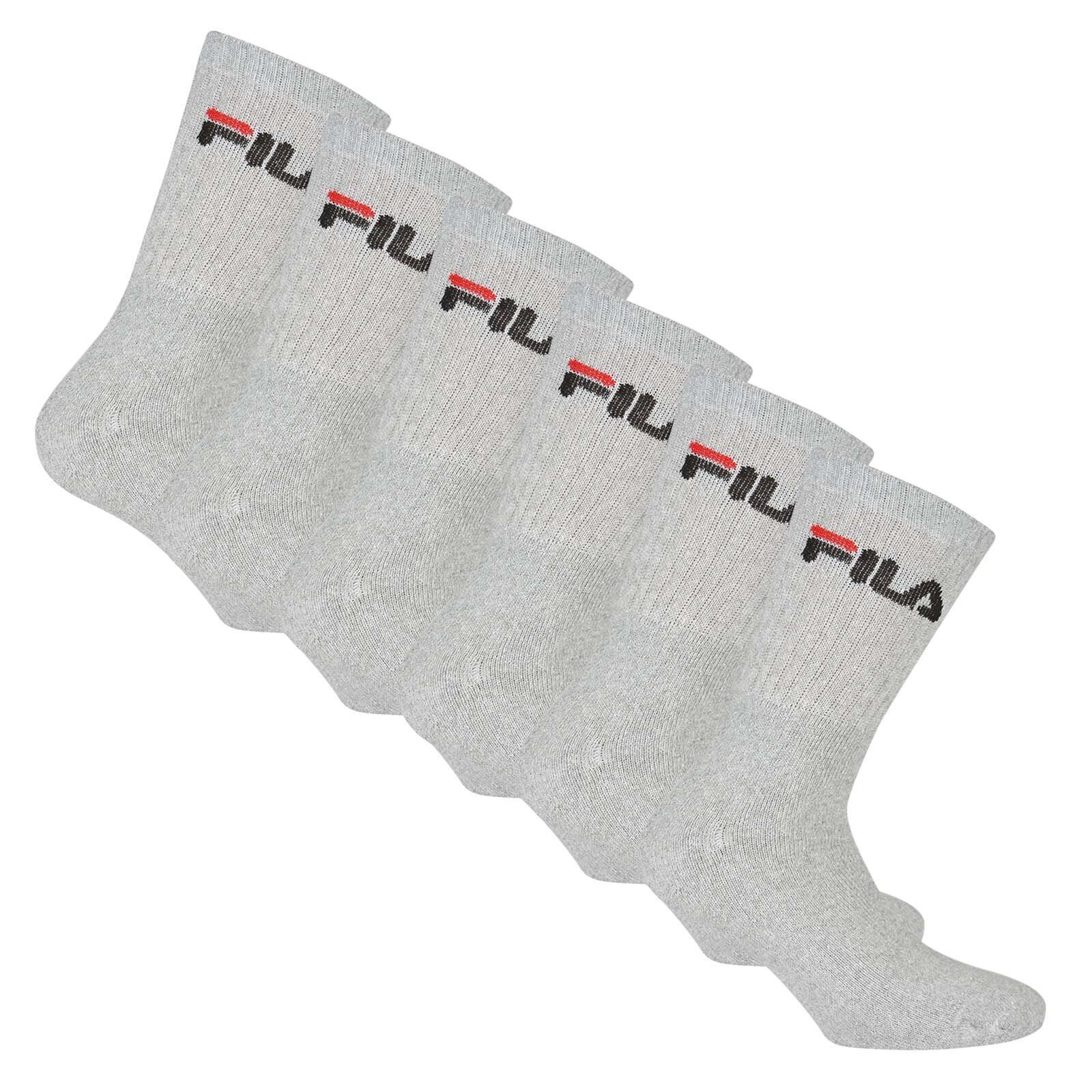 Fila Sportsocken Unisex Socken, 6er Pack - Crew Socks, Frottee Grau