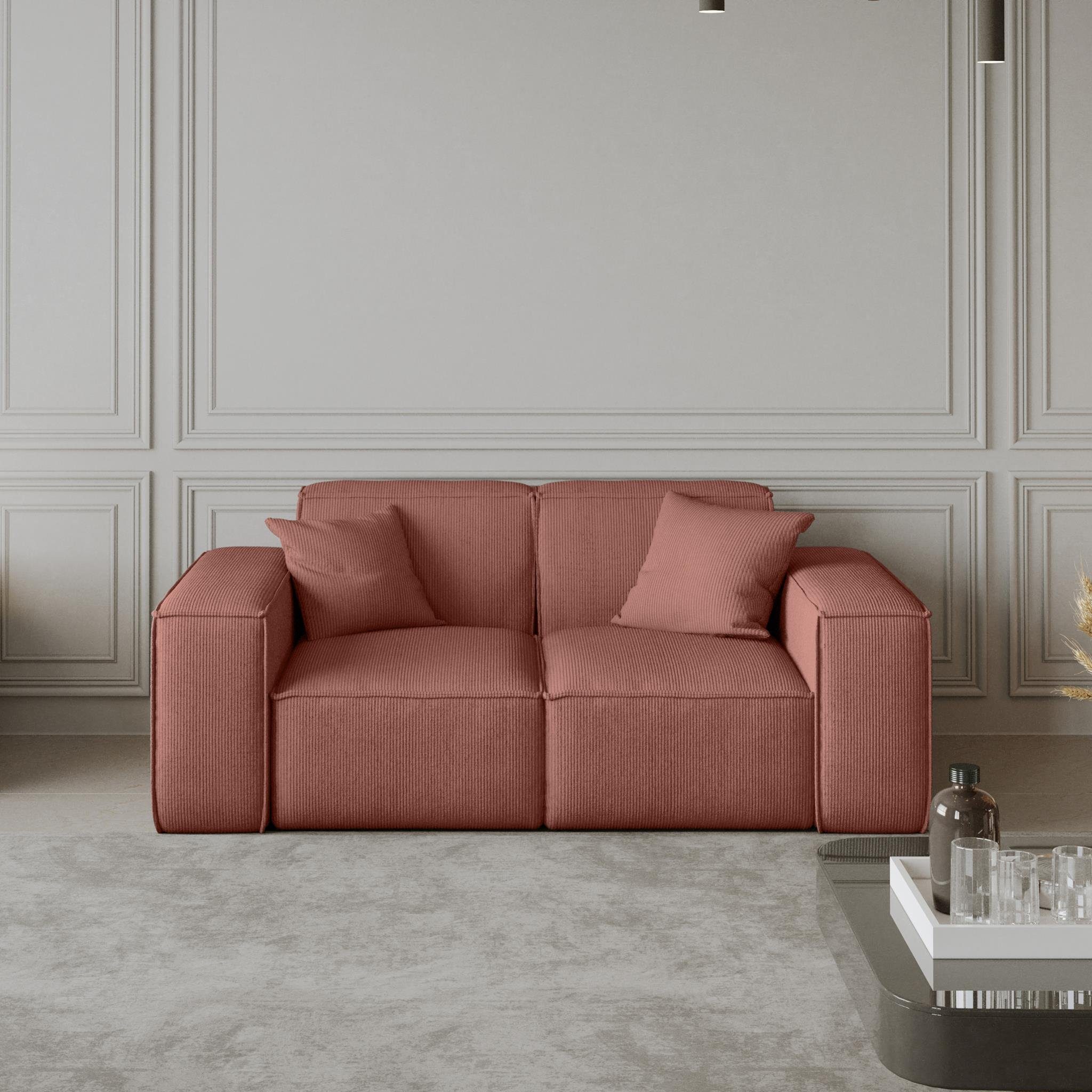 Beautysofa Sofa Lugano, 2-Sitzer Sofa aus Cordstoff oder Velourstoff, Zweisitzer im modernes Stil, inlusive Wellenfedern, mit Breite Armlehnen