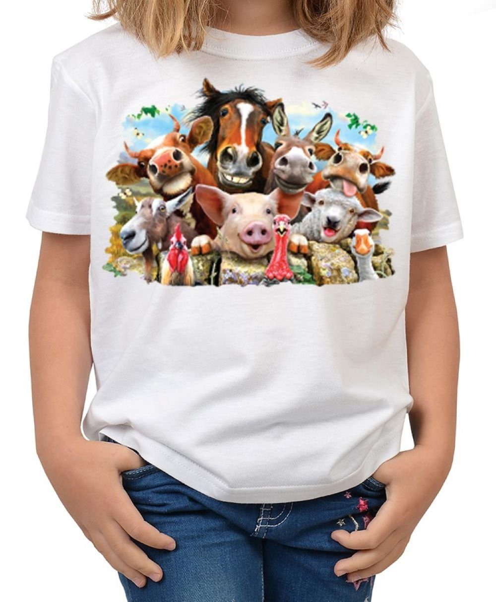 Tini - Shirts T-Shirt Baunerhof Tiere Kindershirt Tiere auf dem Bauernhof Selfie : Selfie Farm - Kuh - Pferd- Schwein - Schaf - .....
