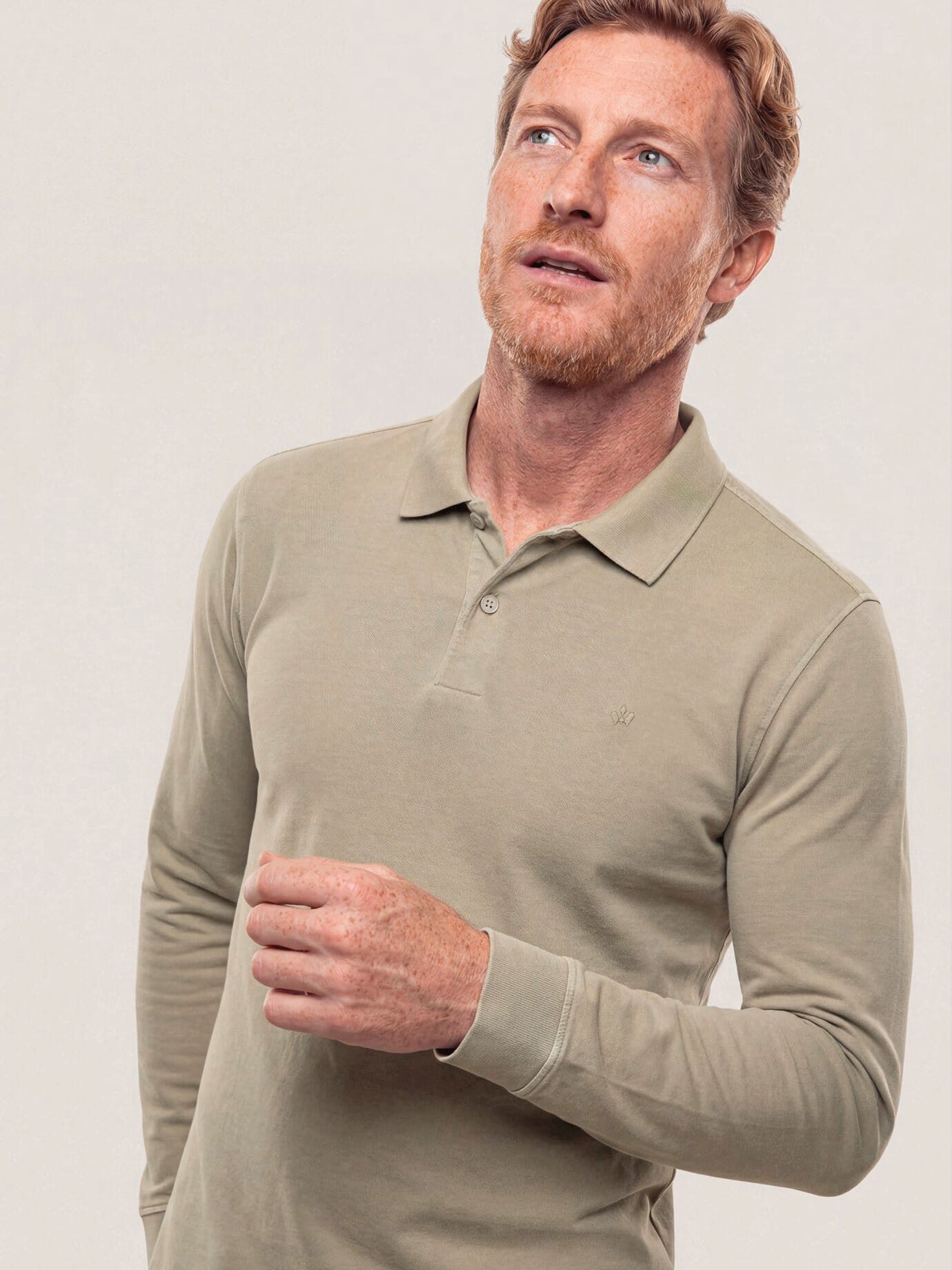 Walbusch Poloshirt Herren Langarmpolo aus weicher Baumwolle Shirt Poloshirt, garment-dyed, extraweich & pflegeleicht
