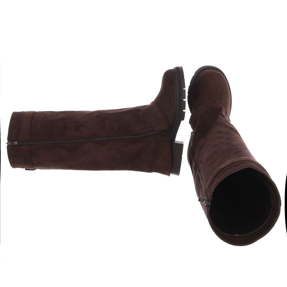 Ital-Design Damen Kniehoher Stiefel mit Profilsohle Plateaustiefel (91977431) Blockabsatz Stiefel in Braun