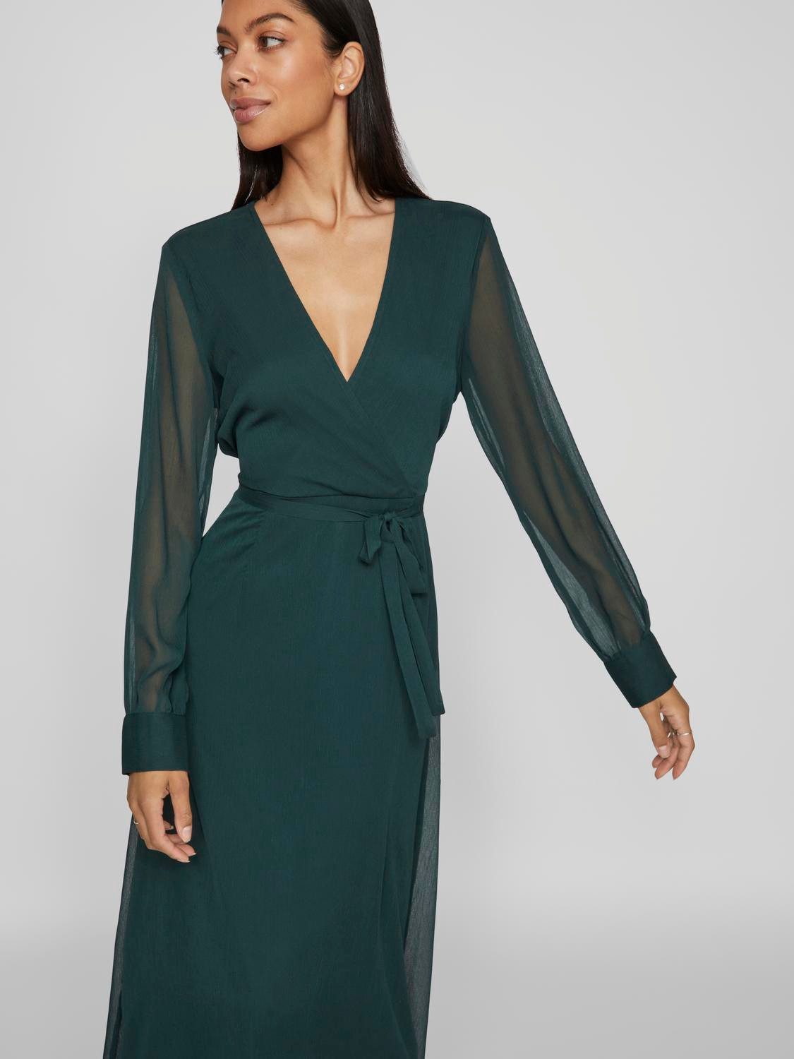 Vila Chiffonkleid VIFALIA V-NECK L/S MIDI DRESS - NOOS Kunstfaser, regular fit