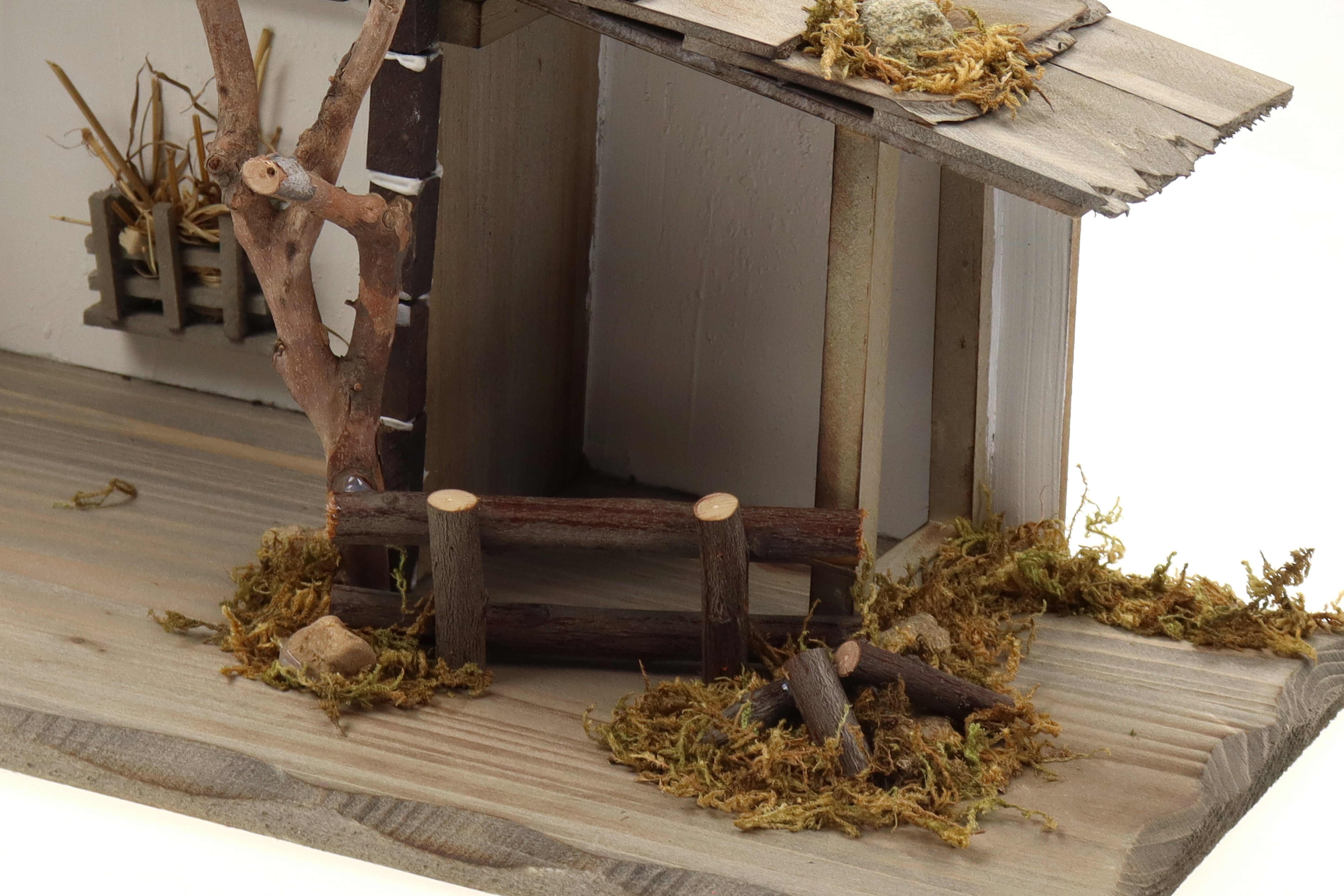(OHNE Krippenstall, Holzkrippe, aus ELLUG (1-tlg), Krippenfiguren) 45*18*25cm Holz Krippe Weihnachtskrippe Holz
