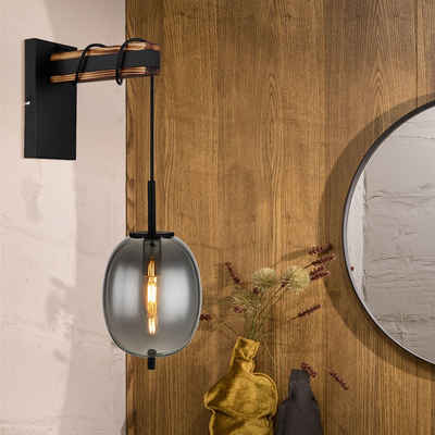 Globo Wandleuchte, Leuchtmittel nicht inklusive, Wandleuchte Schlafzimmerleuchte Flurlampe Holzleuchte Metall Glas