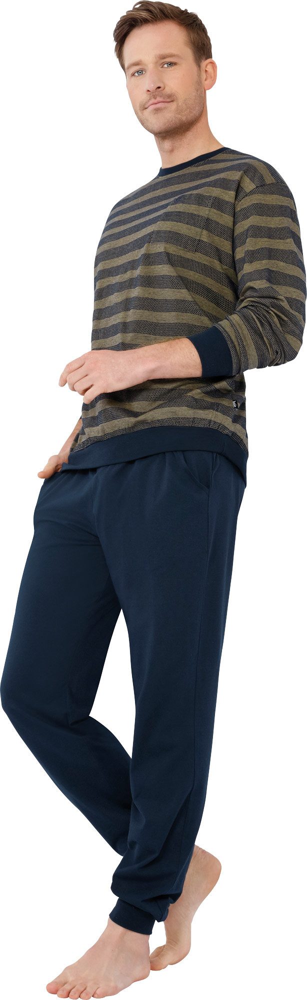 Hajo Pyjama Herren-Schlafanzug Single-Jersey Streifen: Obert. Jacquard