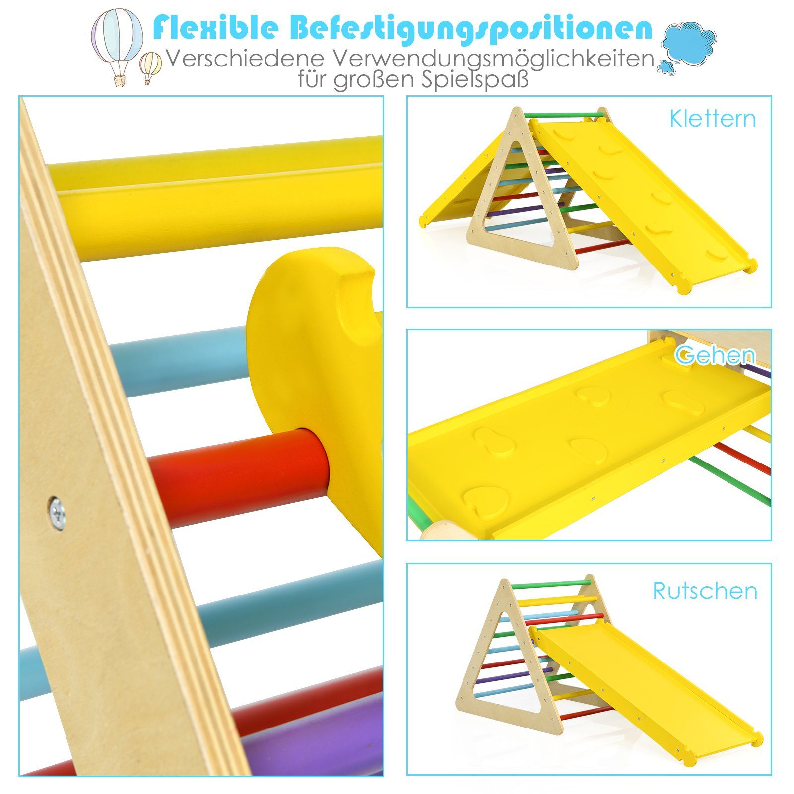 COSTWAY Klettergerüst Kletterdreieck, mit Kletterwürfel & Rampe