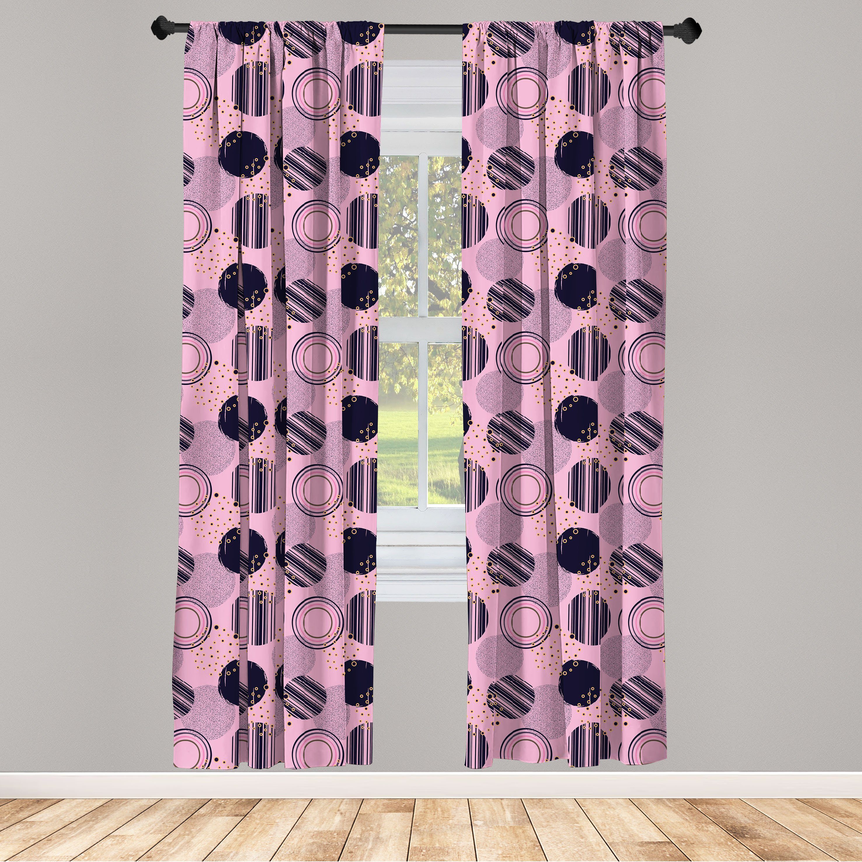 Gardine Vorhang für Wohnzimmer Schlafzimmer Dekor, Abakuhaus, Microfaser, Abstrakt Geometrische Kreise und Punkte