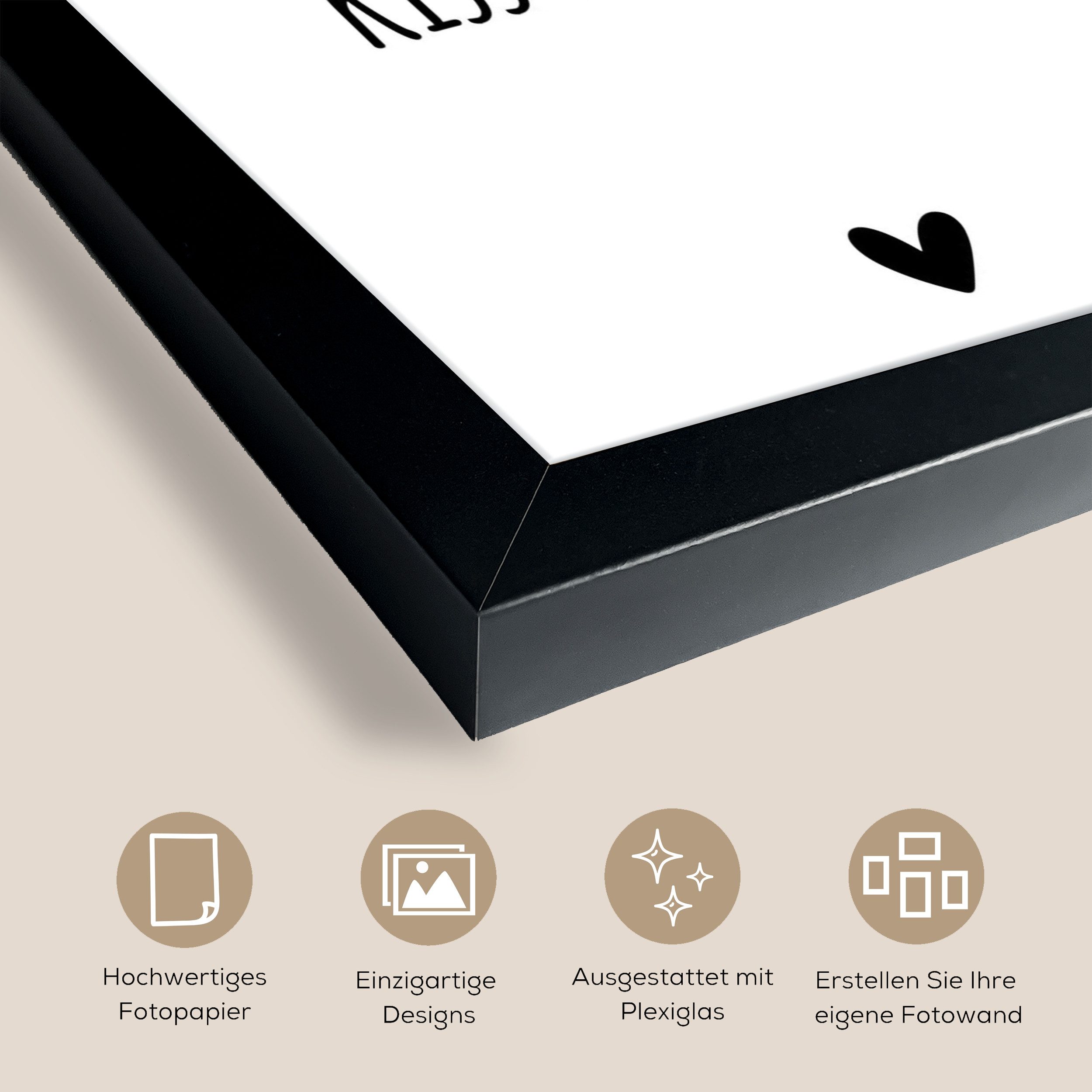 MuchoWow Poster Zitat - 'Küsse immer den Koch' - Liebe - Schwarz - Weiß, (1 St), Bilderrahmen, Zimmer Deko, Bild für Wohnzimmer, 20x30 cm