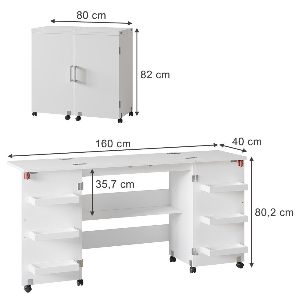 Vicco Schreibtisch Carmen, Weiß, 160 x 80.2 cm mit 6 Regalfächer günstig online kaufen