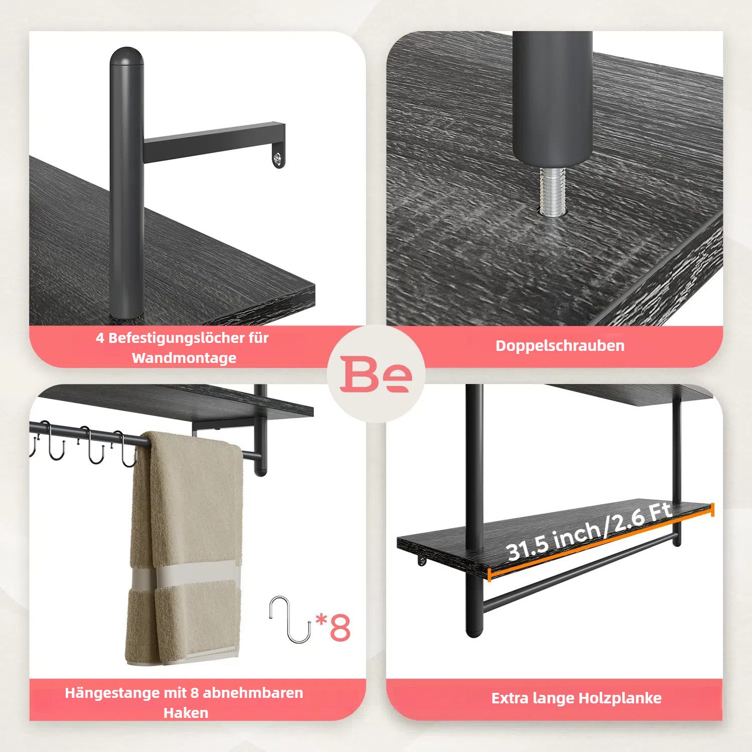 Bestier Wandregal Wandboard Holz, Küchenregal, Wandregal Badezimmer Metall, günstig online kaufen