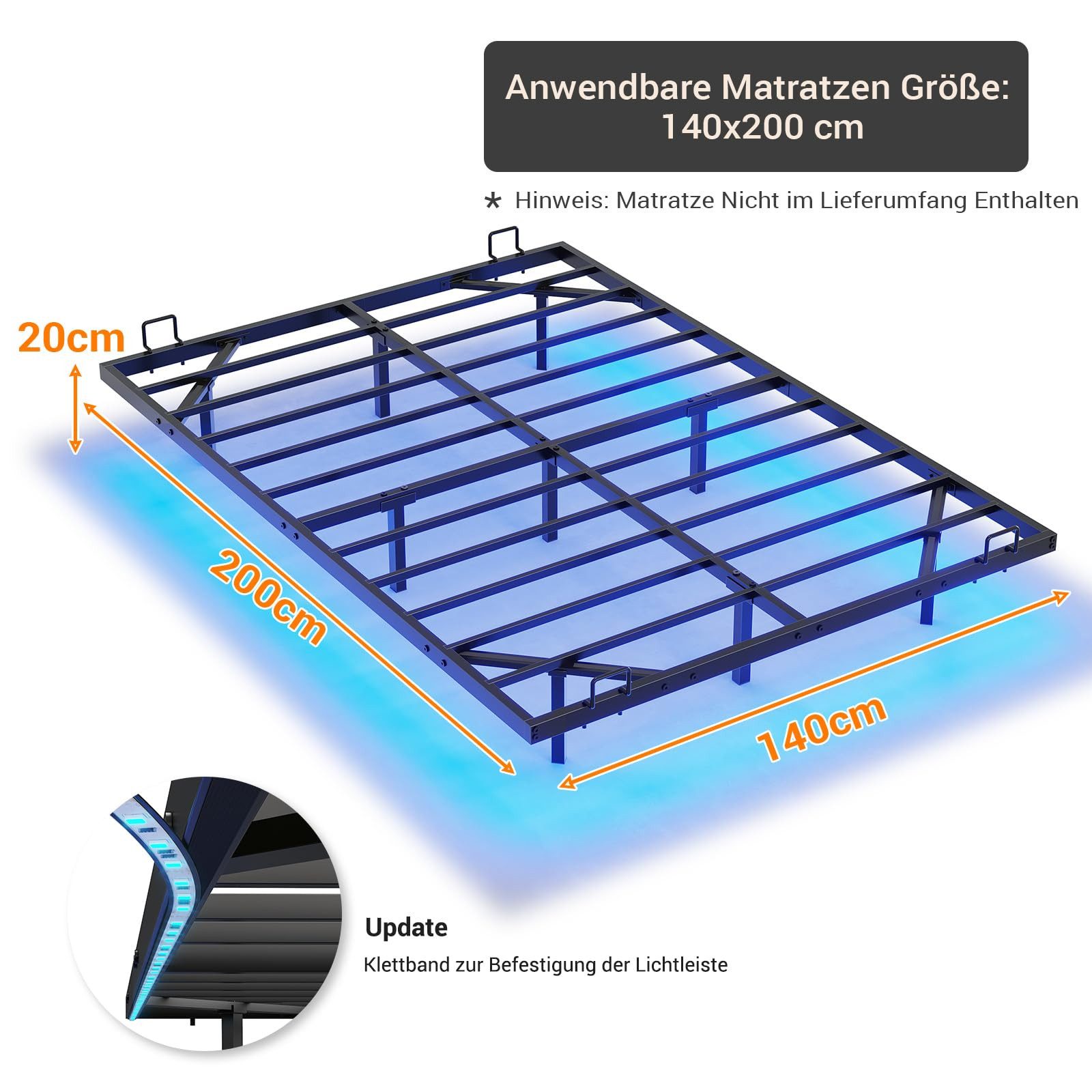 MSMASK Metallbett Schwebebett Bettgestell mit LED-Beleuchtung günstig online kaufen