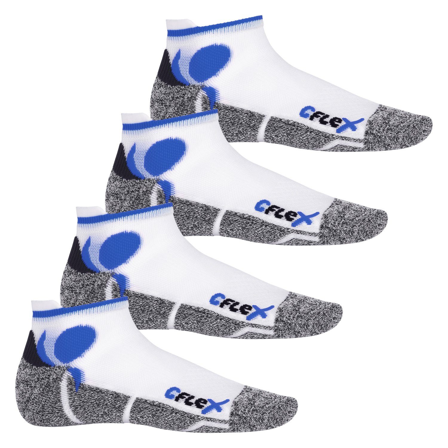 CFLEX Sportsocken Running Damen & Herren Sport Sneaker Socken (4 Paar) Laufsocken Weiss/Blau