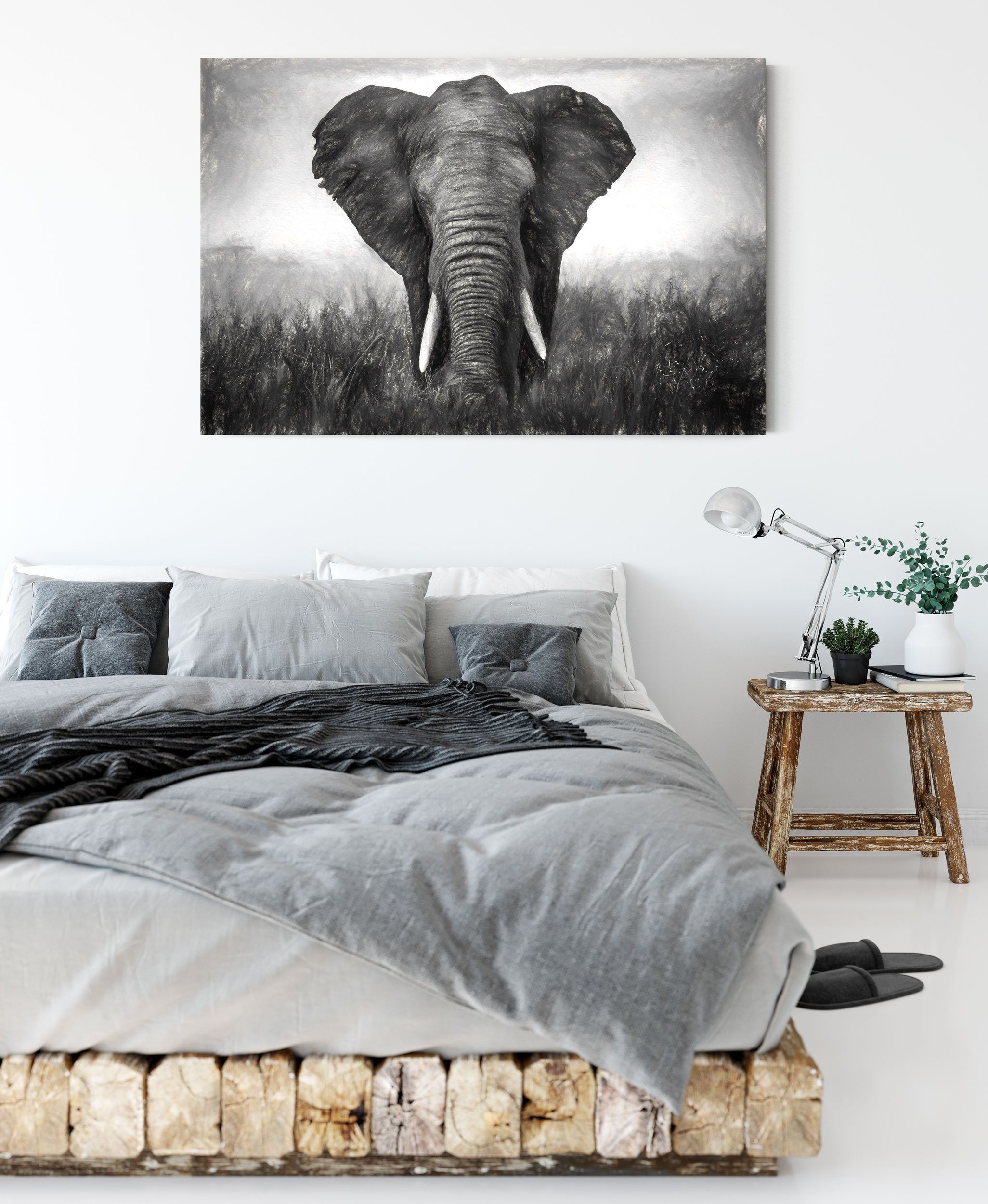 Elefant, inkl. St), Leinwandbild prachtvoller fertig Zackenaufhänger prachtvoller Elefant (1 Leinwandbild Pixxprint bespannt,