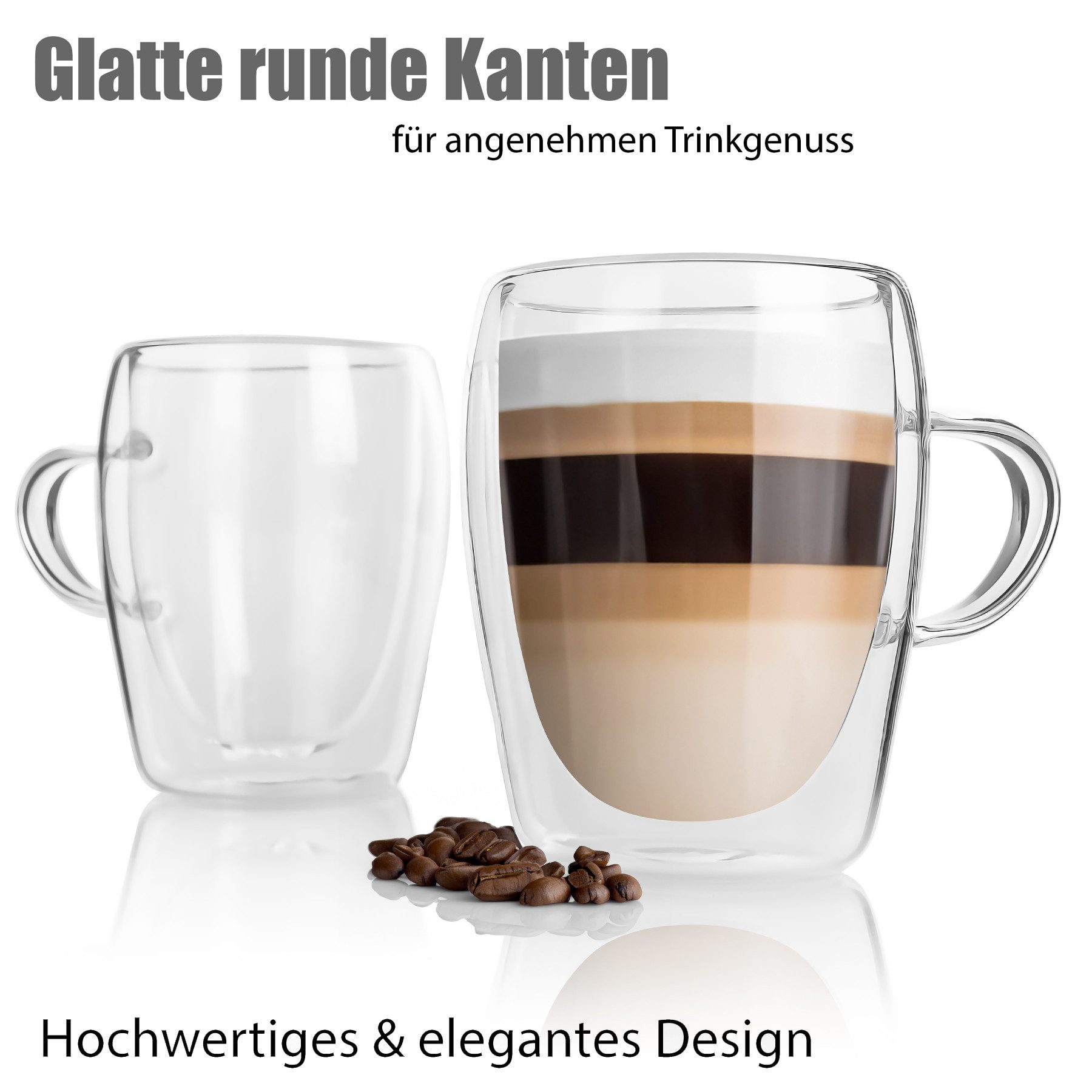 BigDean Latte-Macchiato-Glas 6 Stück doppelwandige Latte Macchiato Gläser mit Henkel 300 ml, 6-tlg., Glas, Borosilikat Glas, Spülmaschinenfest, Lebensmittelecht – Bild 5 von 5