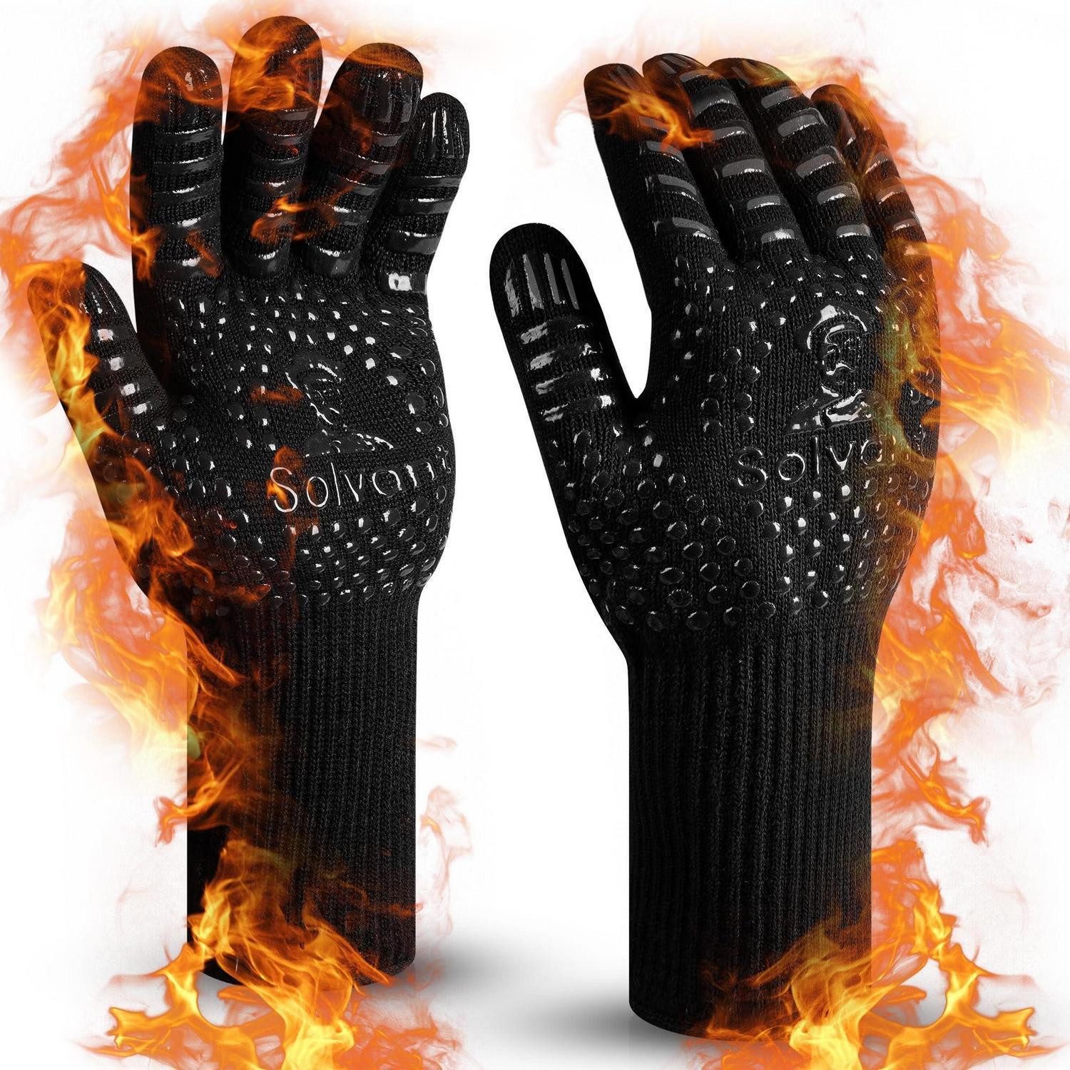 LuxusKollektion Grillhandschuhe Grillhandschuhe Hitzebeständig bis 800°C L Schwarz