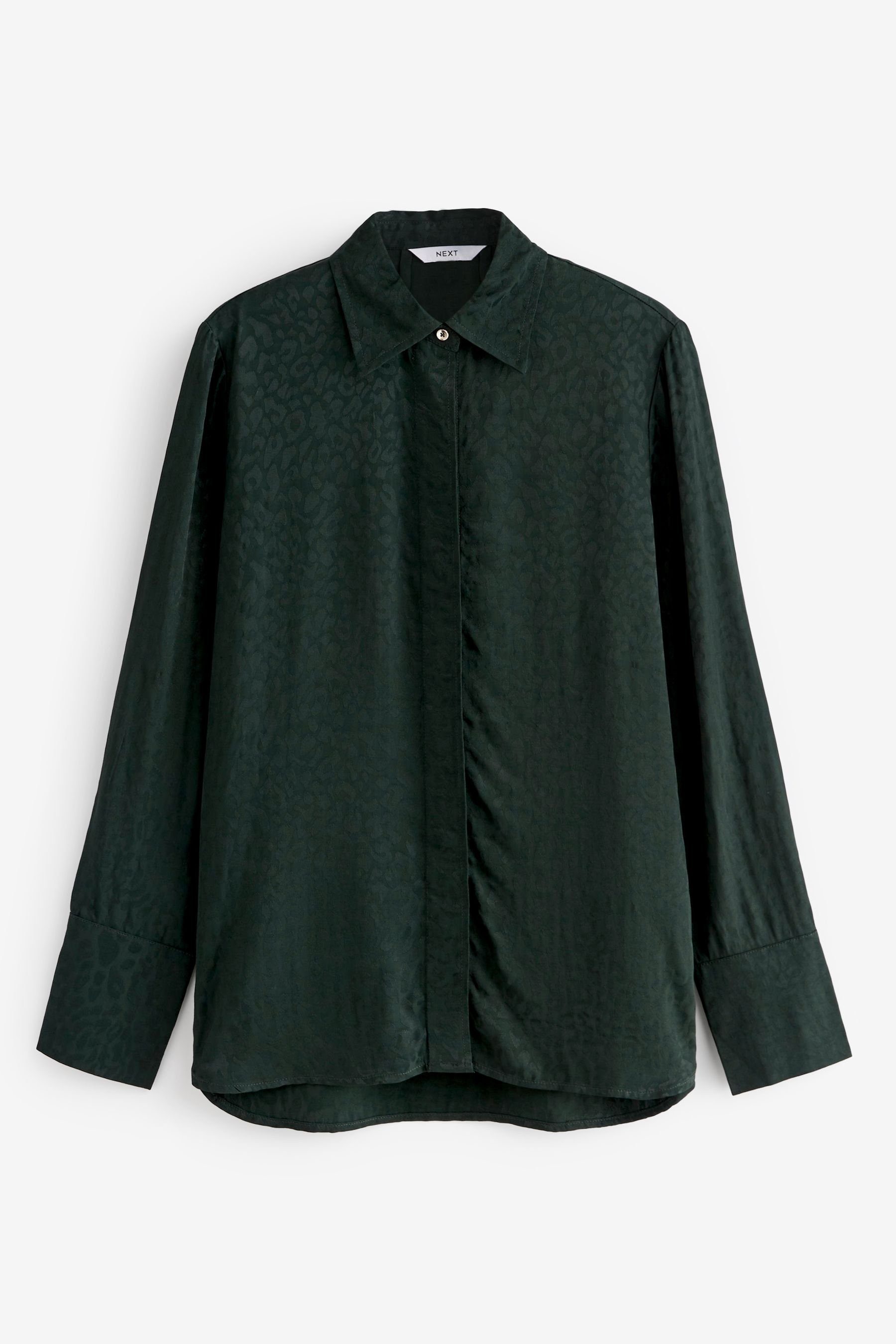 Next Satinbluse Langärmeliges Hemd aus Satin-Jacquard (1-tlg) Green