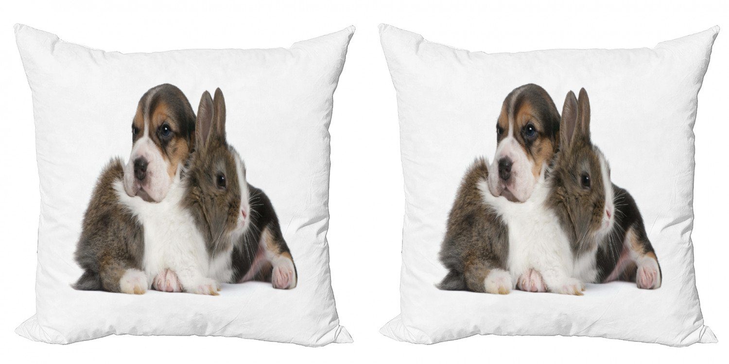 Kissenbezüge Modern Accent Doppelseitiger Digitaldruck, Abakuhaus (2 Stück), Beagle Kaninchen Puppy Pet Freunde