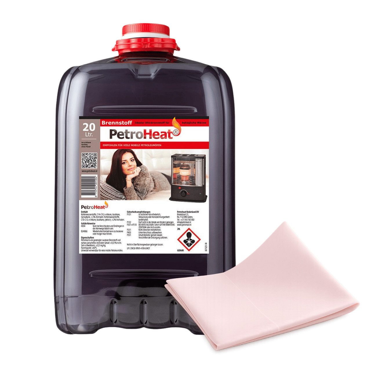 PetroHeat Petroleum 20 Liter Brennstoff geruchsarm für Petroleumofen, (inkl. Reinigungstuch), für mobile Petroleum-Heizung, Petroleumöfen