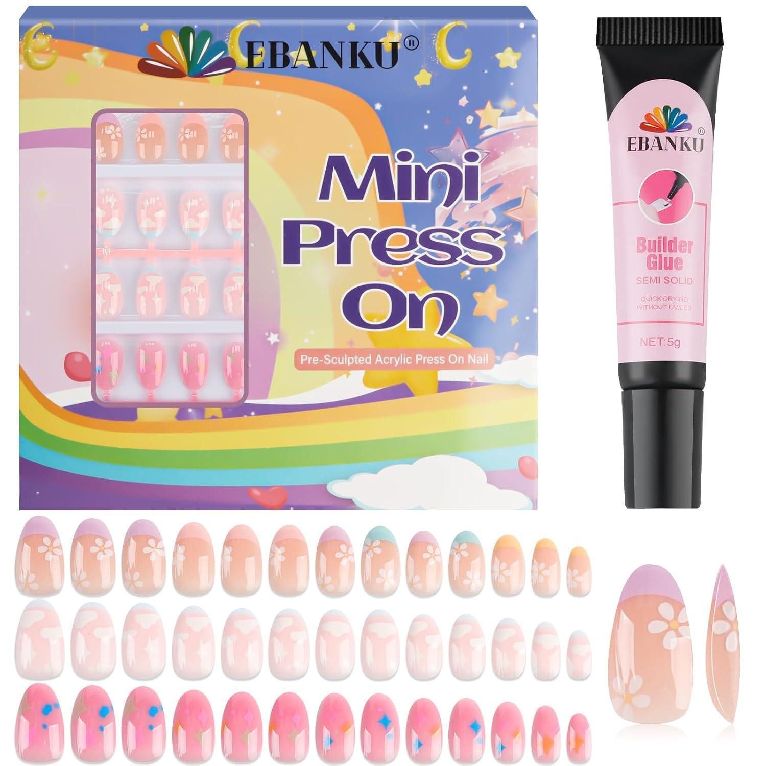 LuxusKollektion Kunstfingernägel Nägel 78 Stück Fake Kinder Mädchen 6-12 Nagelkleber Rosa Stern