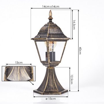 hofstein Pollerleuchte Sockelleuchte aus Metall/Glas in Braun-Goldfarben/Klar, ohne Leuchtmittel, Wegeleuchte, Gartenbeleuchtung IP44, 1x E27, ohne Leuchtmittel