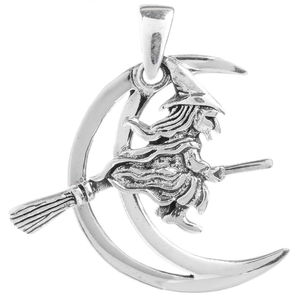Kettenanhänger Anhänger Die kleine Hexe Silber Schmuck 925er Silber - Hexen - 31x27mm