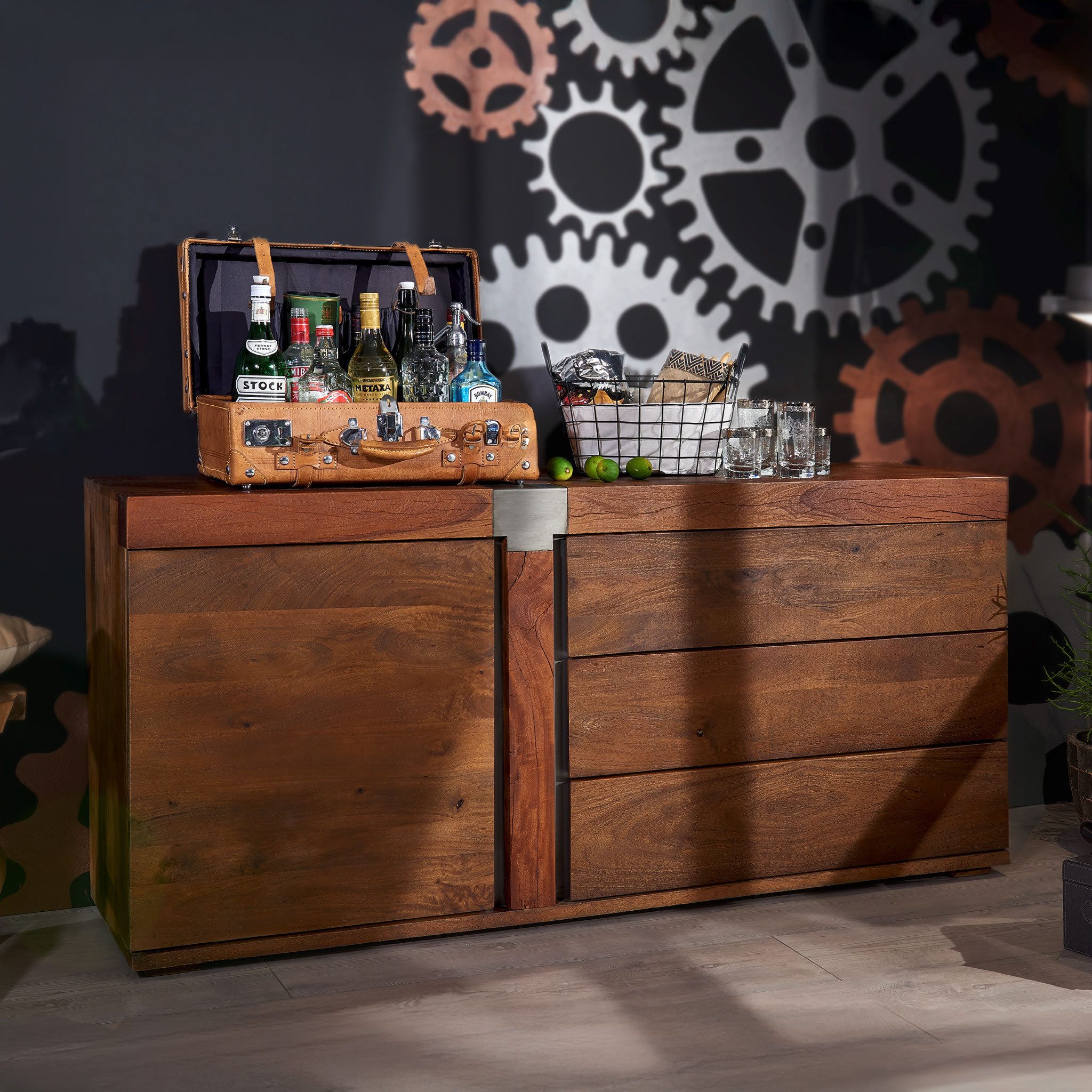 Massivmoebel24 Sideboard AMSTERDAM Mango Massivholz braun (Massivholz montiert 67 kg AMSTERDAM #10), Mango 160x45x75 cm (BxTxH) braun lackiert