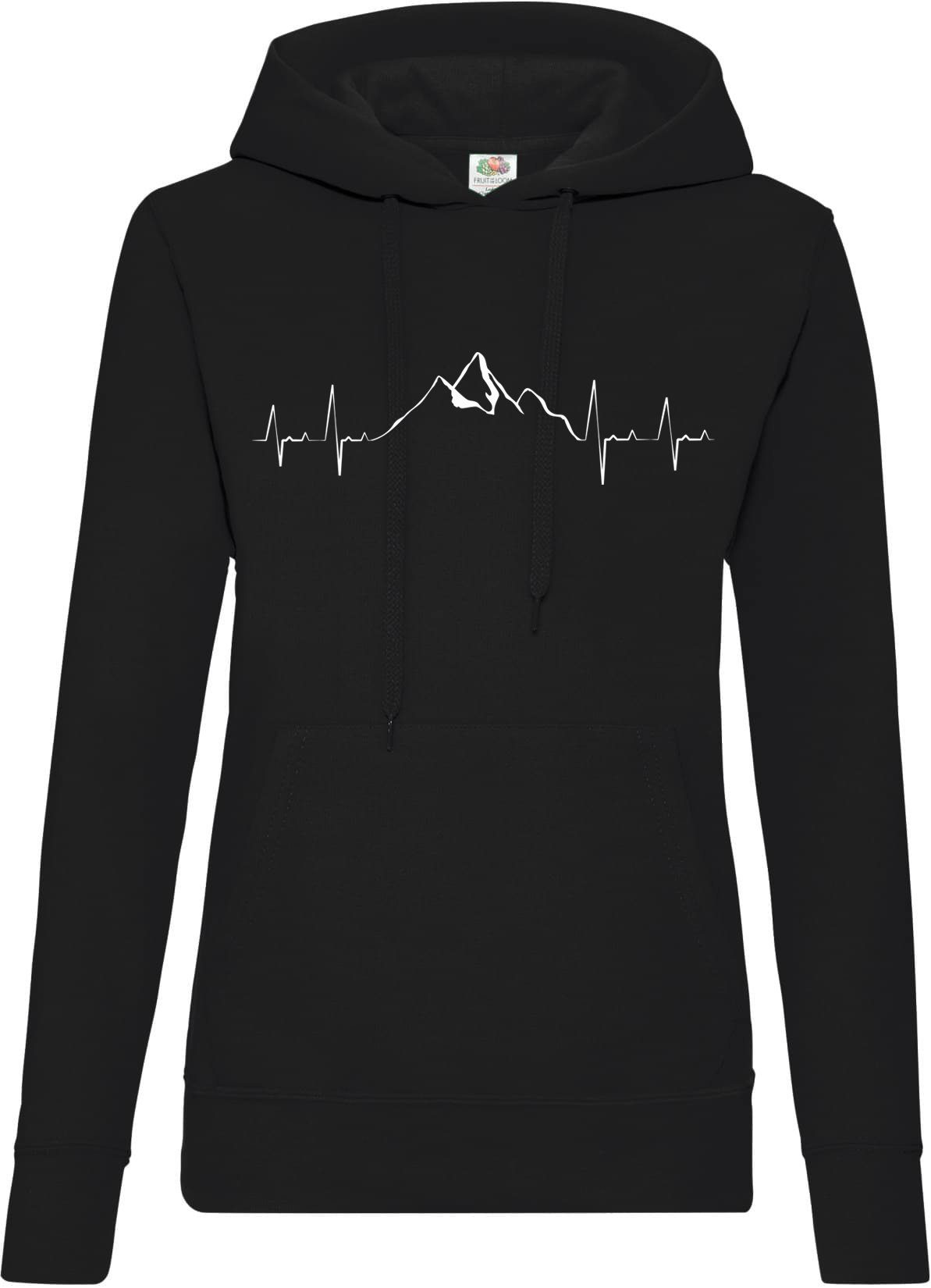 Youth Designz Kapuzenpullover Heartbeat Mountain Damen Hoodie Pullover mit Trendigem Wander Frontdruck Schwarz