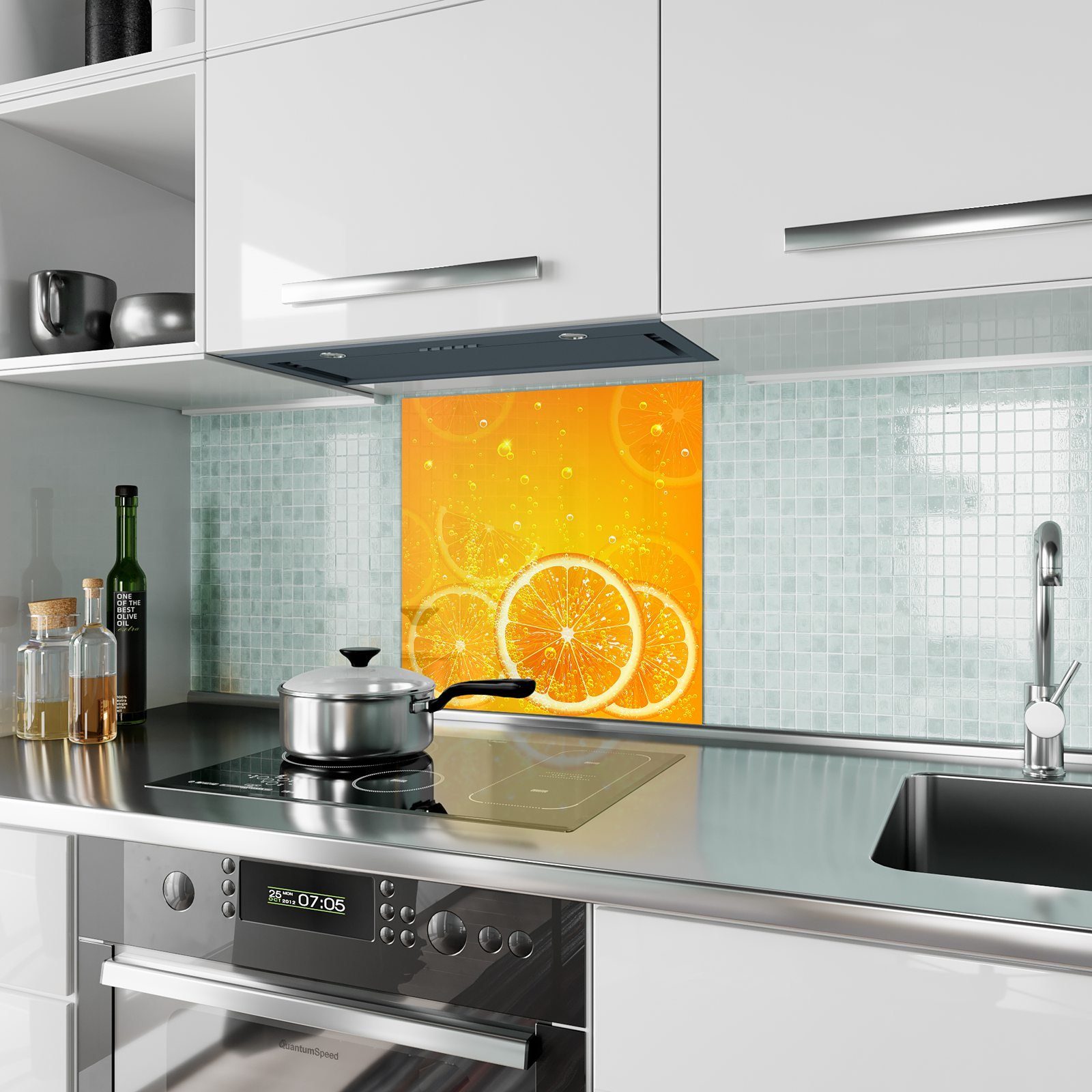 Spritzschutz Küchenrückwand Scheiben mit Glas mit Orangensaft Küchenrückwand Primedeco Motiv