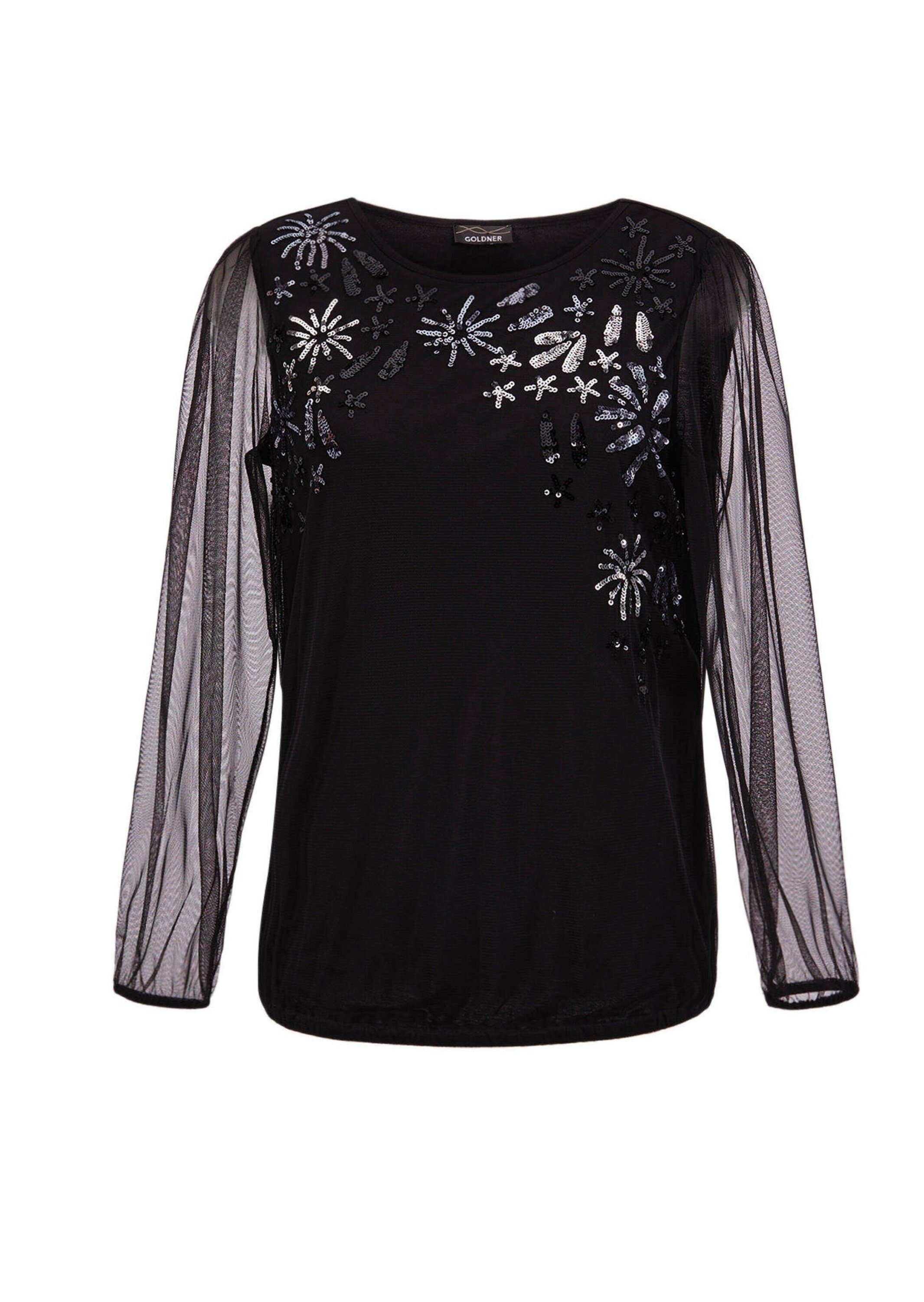 Print-Shirt Langarmshirt mit transparenten Ärmeln