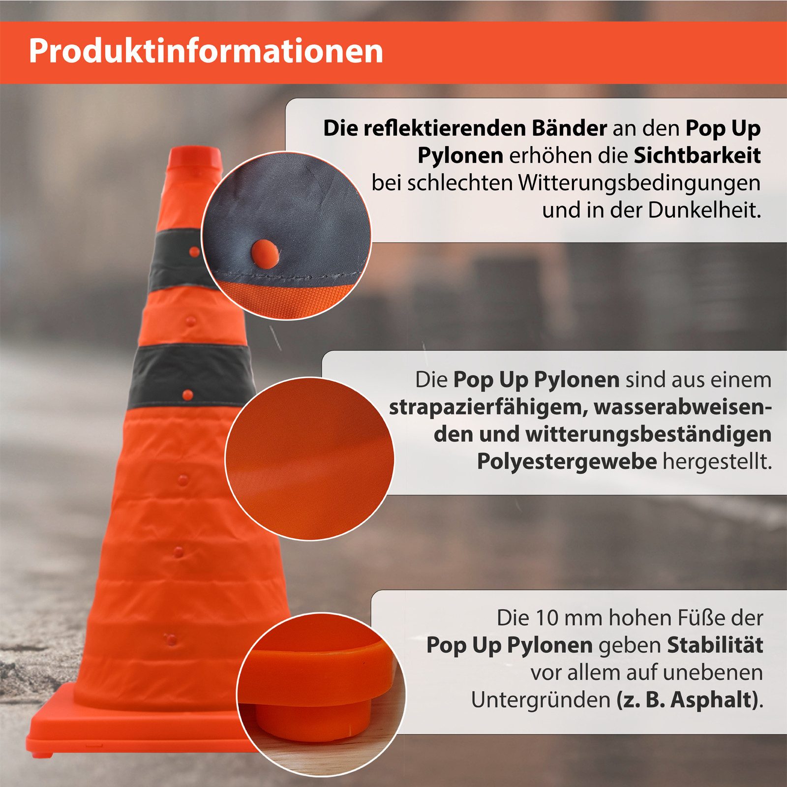 TRUTZHOLM Pylone faltbar 45 cm Leitkegel Warnkegel Verkehrskegel Sicherheitskegel (4 St), reflektierend