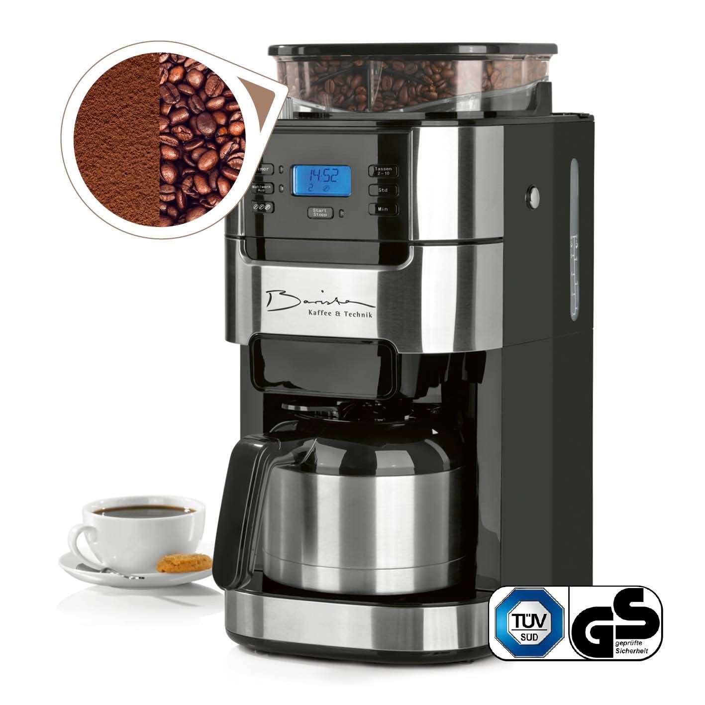 Barista Kaffeemaschine mit Mahlwerk Filterkaffeemaschine, 1l Kaffeekanne, inkl. Isolierkanne
