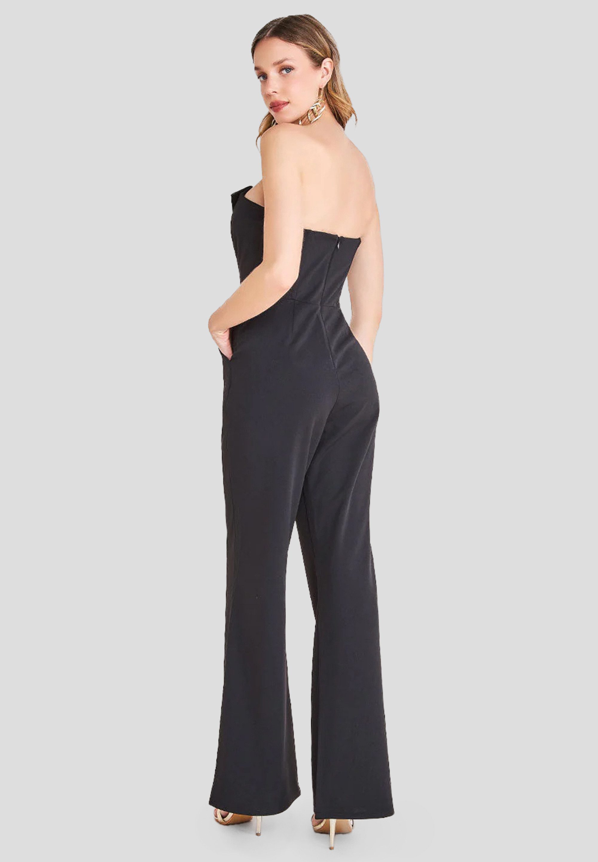 Goddiva Jumpsuit Satin Collar Scuba Jumpsuit Seitentaschen, eleganter Look, ideal für Abend & Events