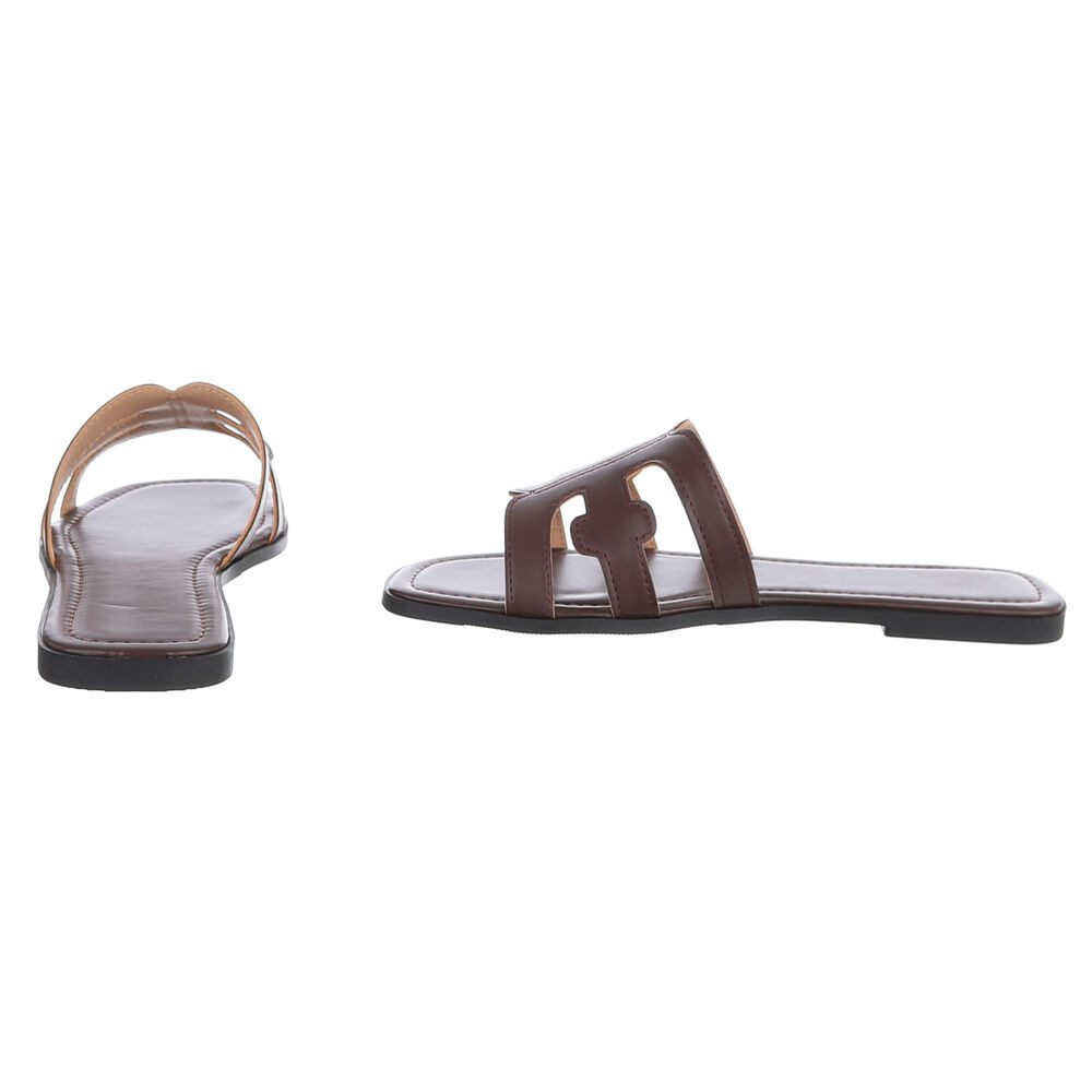 Ital-Design Damen Pantoletten mit Cut-out-Design, flach Pantolette (91970933) Blockabsatz Pantoletten in Braun – Bild 5 von 5