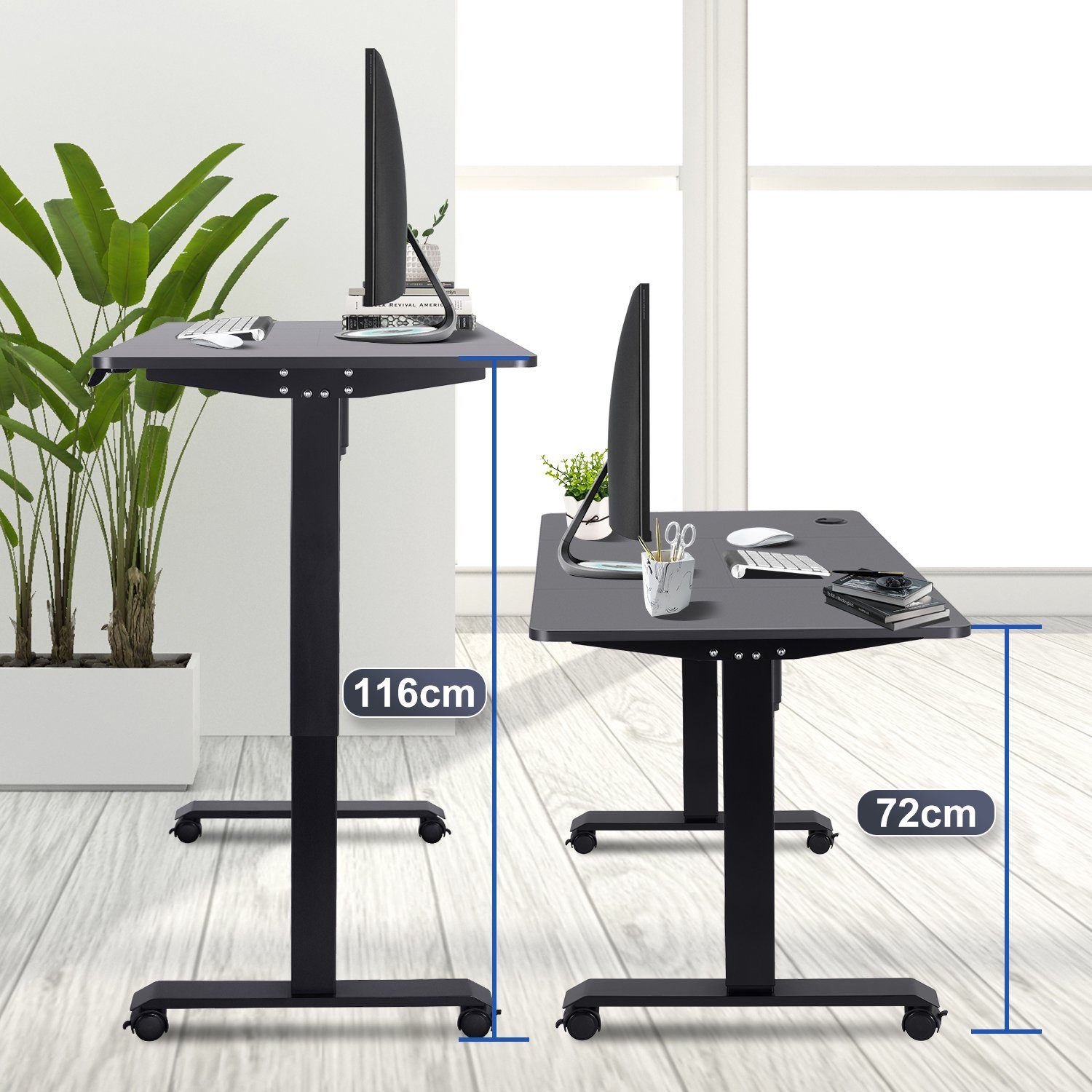 Schreibtisch Räder 80 cm Schwarz 160/180 mit x HOMALL | Arbeitstisch Schwarz Höhenverstellbarer