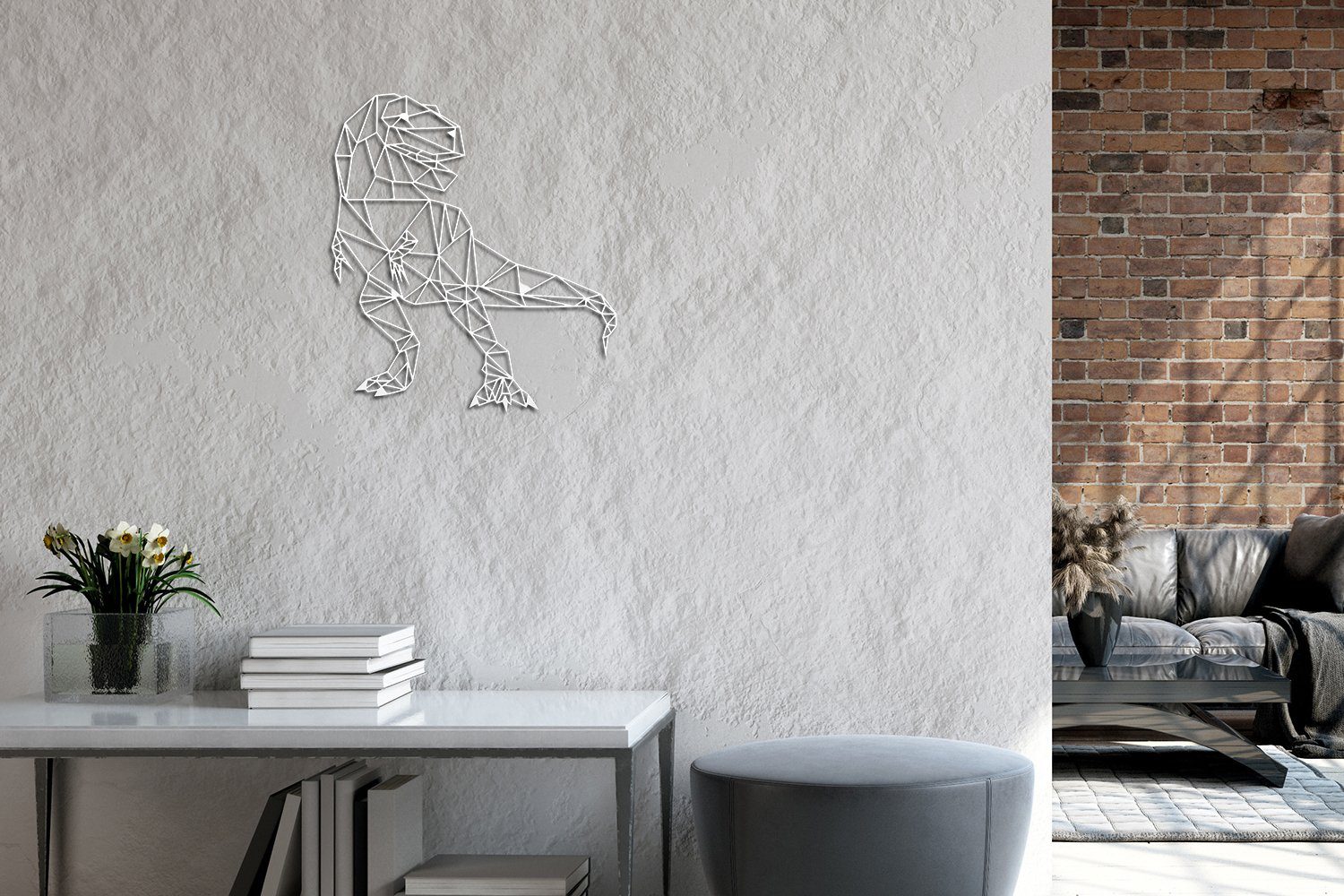 Wanddekoobjekt Weiß Deko tuning-art Metallschild WB01-WS Wanddekoration Wandkunst Stahl Dino