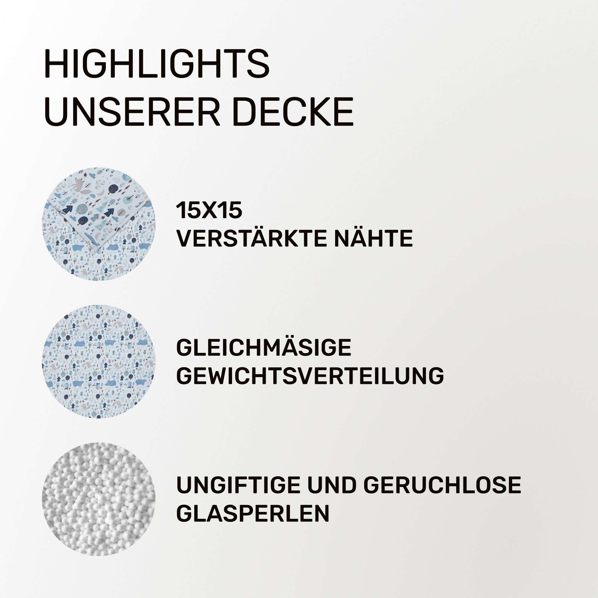 Dailydream Gewichtsdecke für Kinder, beschwerte Decke, Baumwolle oder Fleece, Füllung: Glasperlen, Gleichmäßige Gewichtsverteilung, doppelte Nähte, Handwäsche m – Bild 3 von 5
