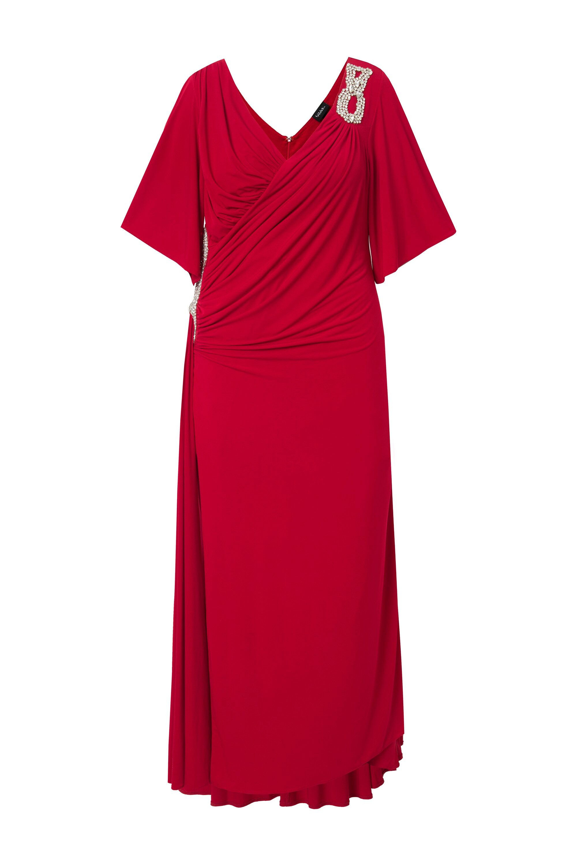 Ulla Popken Cocktailkleid Maxikleid Drapierung V-Ausschnitt günstig online kaufen