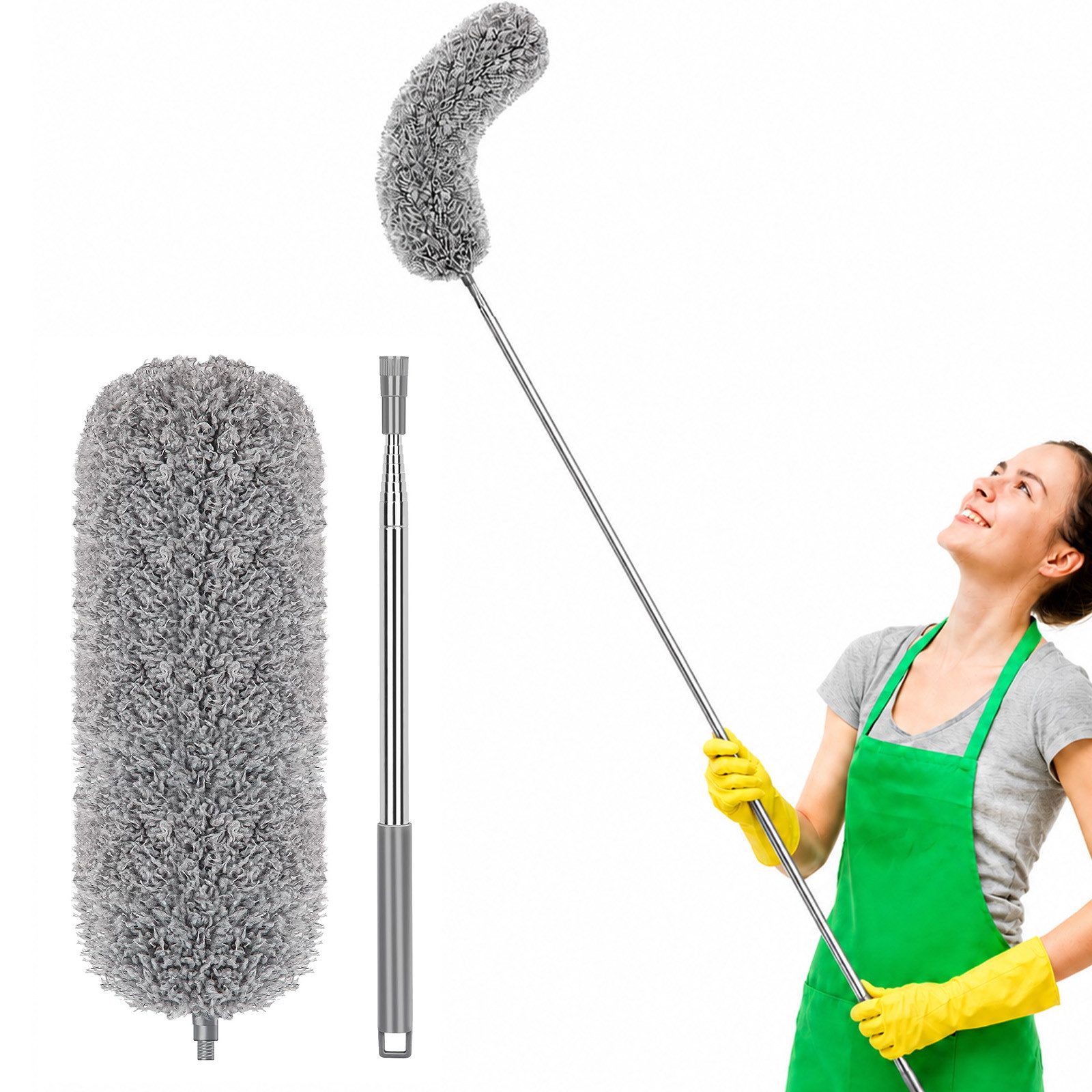 HUGERSTONE Staubwedel Staubwischer Mikrofaser mit Teleskopstiel, Ausziehbar bis zu 254 cm (1-St, Waschbar Staubwedel), für Reinigung hoher Decken, Deckenventilatoren und Spinnweben in Ecken