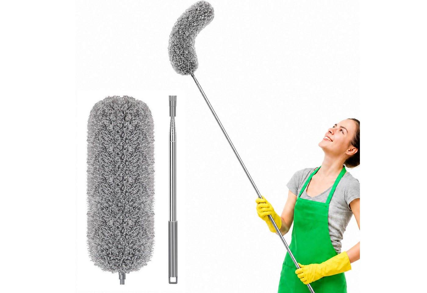 HUGERSTONE Staubwedel Staubwischer Mikrofaser mit Teleskopstiel, Ausziehbar bis zu 254 cm (1-St, Waschbar Staubwedel), für Reinigung hoher Decken, Deckenventilatoren und Spinnweben in Ecken