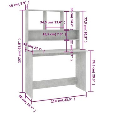 vidaXL Schreibtisch Schreibtisch mit Regalen Betongrau 110x45x157 cm Holzwerkstoff