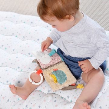 Fehn Greifspielzeug Bruno, Stoffbuch, mit Ring zur Befestigung an Kinderwagen, Babyschale oder Bett