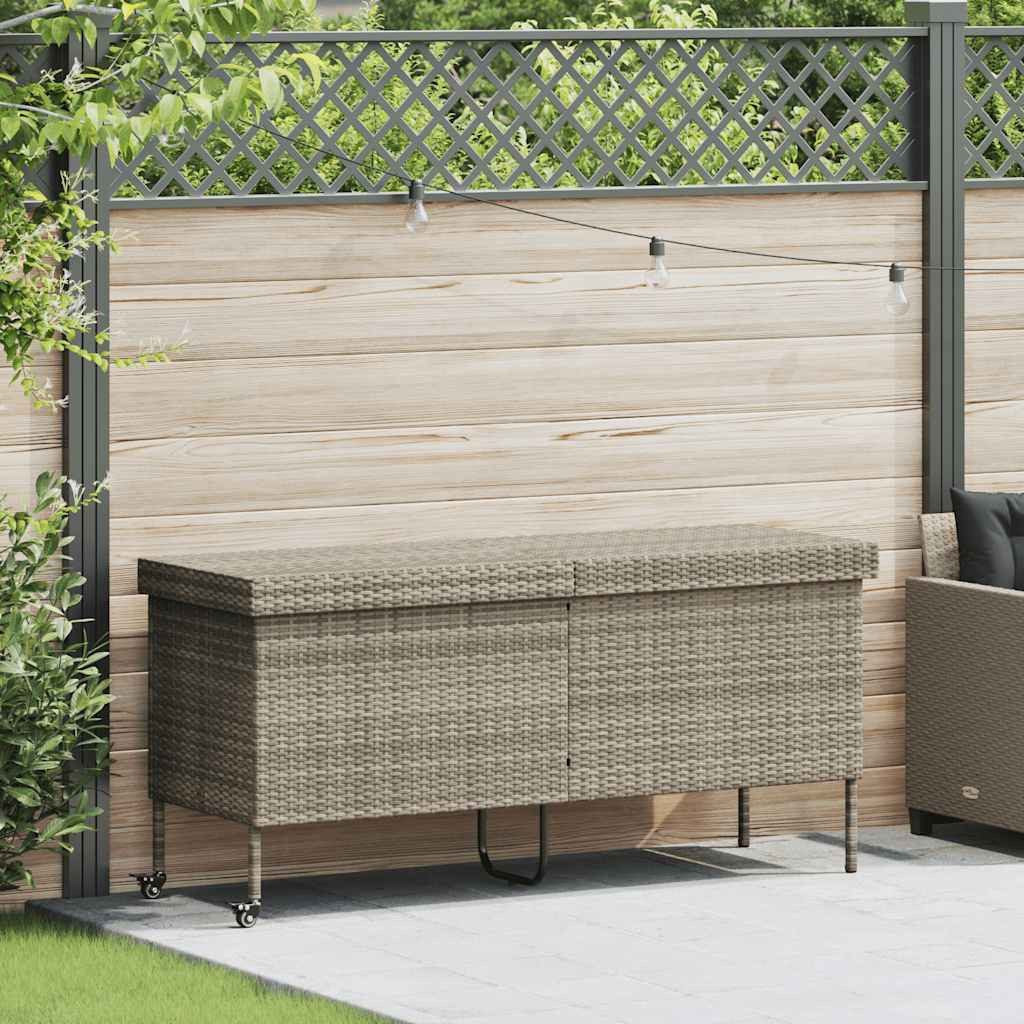 vidaXL Gartenbox Gartentruhe mit Rollen Hellgrau 160x55x75 cm Poly Rattan