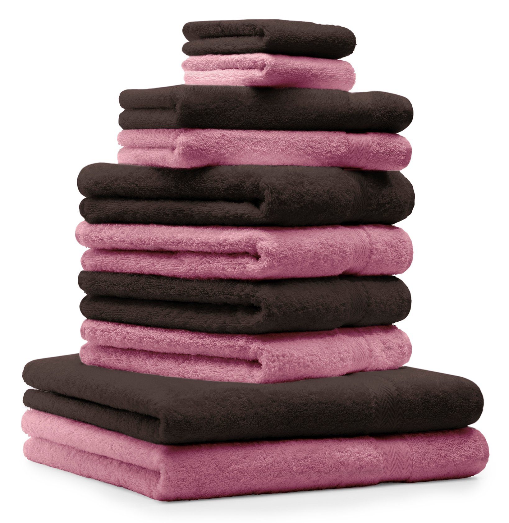 Premium Baumwolle, Handtuch-Set Dunkelbraun & Farbe Handtuch Altrosa, 10-tlg) 100% (Set, Set Betz 10-TLG.