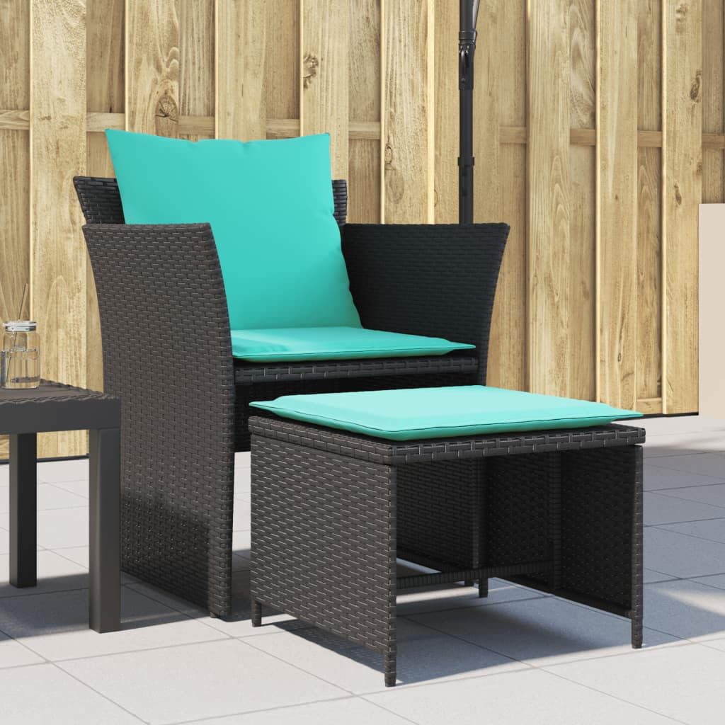 furnicato Gartenstuhl Gartensessel mit Fußhocker aus PE-Rattan, 64x56/60x75/85 cm, Schwarz (1 St)