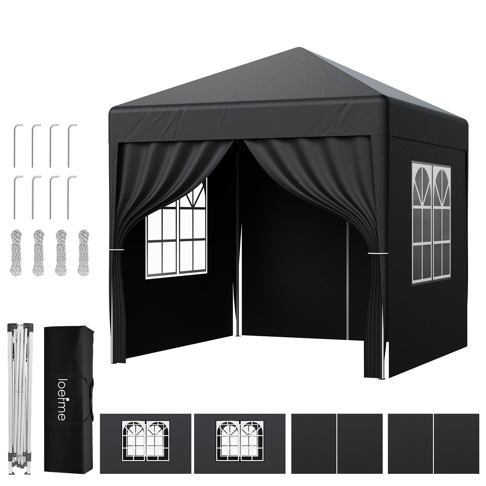 loefme Faltpavillon 2x2m / 3x3m, mit 4 Seitenteilen, Gartenpavillon mit 4 seitenteilen, höhenverstellbar,mit Tragetasche