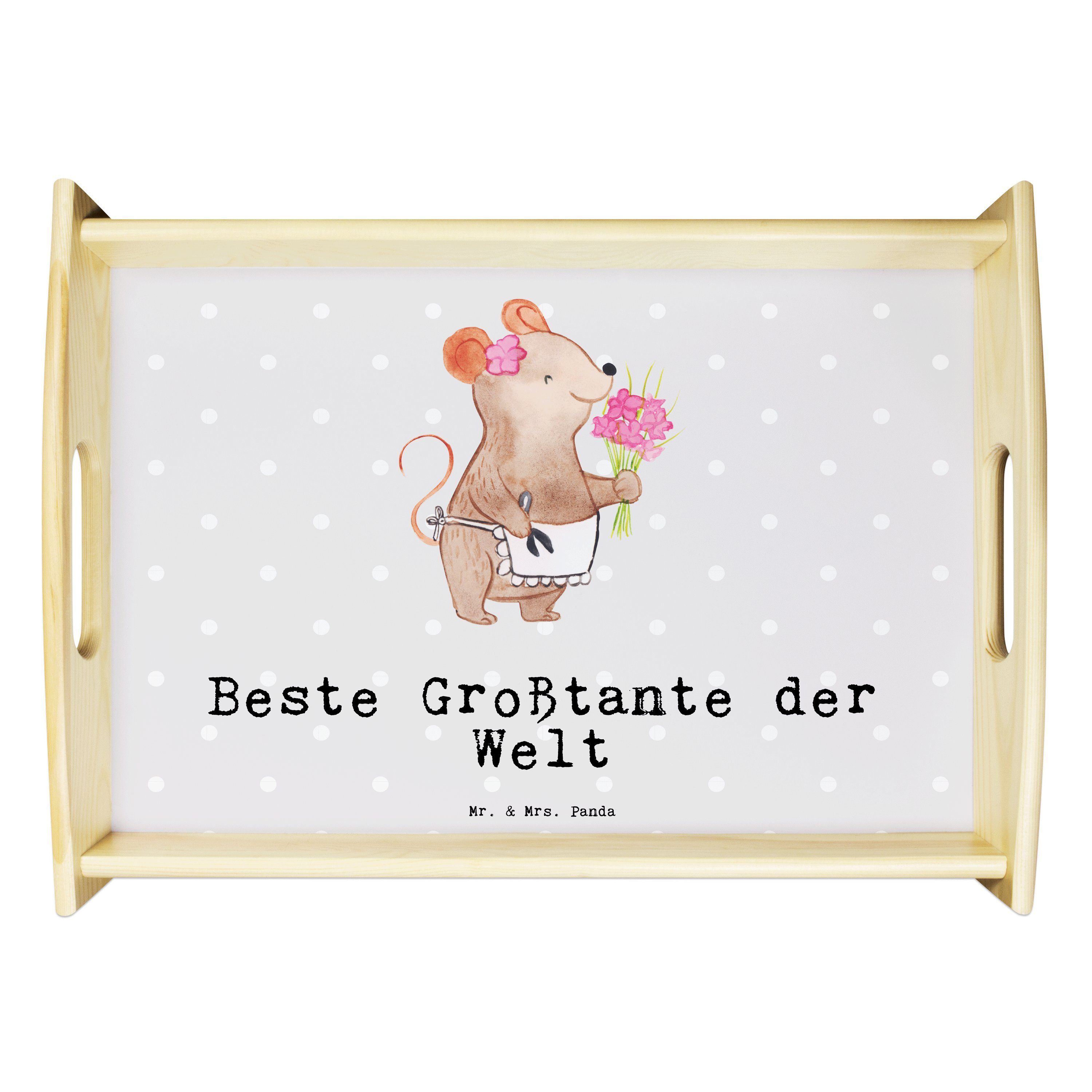 Mr. & Mrs. Panda Tablett Maus Beste Großtante der Welt - Grau Pastell - Geschenk, Dekotablett, Echtholz lasiert, (1-tlg) | Tabletts