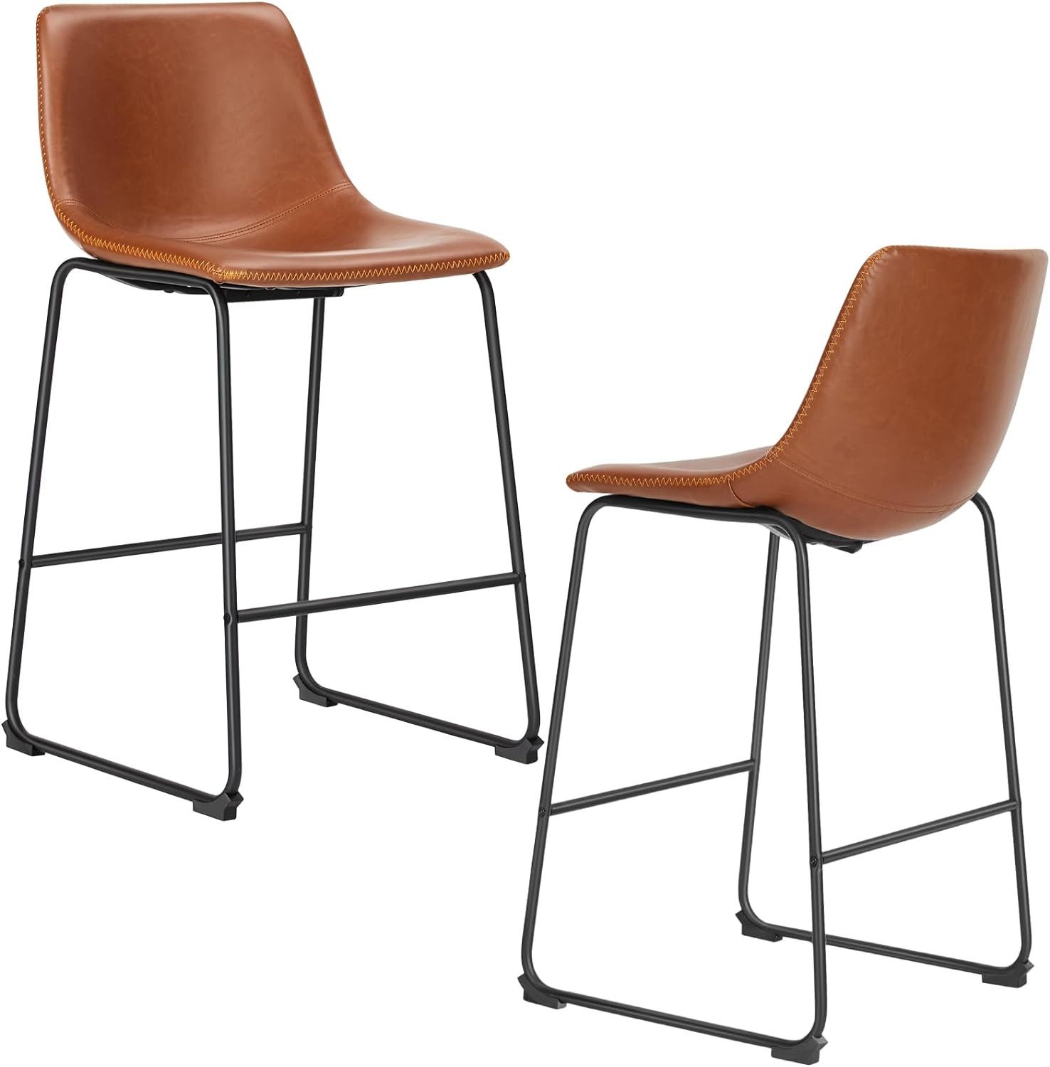 Barhocker Barstuhl mit Sitzkissen leder Bar Stool mit lehne, 66 cm, 2er Set