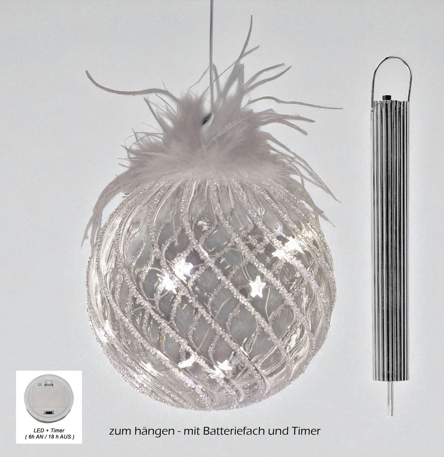 formano LED Dekolicht Weihnachtskugel LED mit Timer Glaskugel 12cm zum Hängen Hängedeko, LED fest integriert