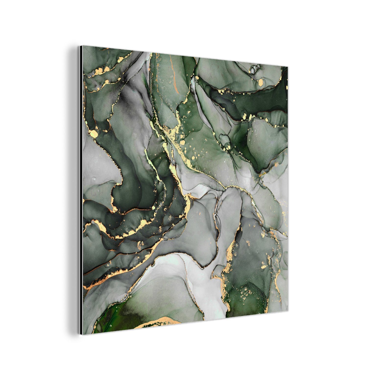 Metall, Luxus aus Metallbild Grün, Marmor Aluminium MuchoWow deko Gemälde - (1 St), - Alu-Dibond-Druck,